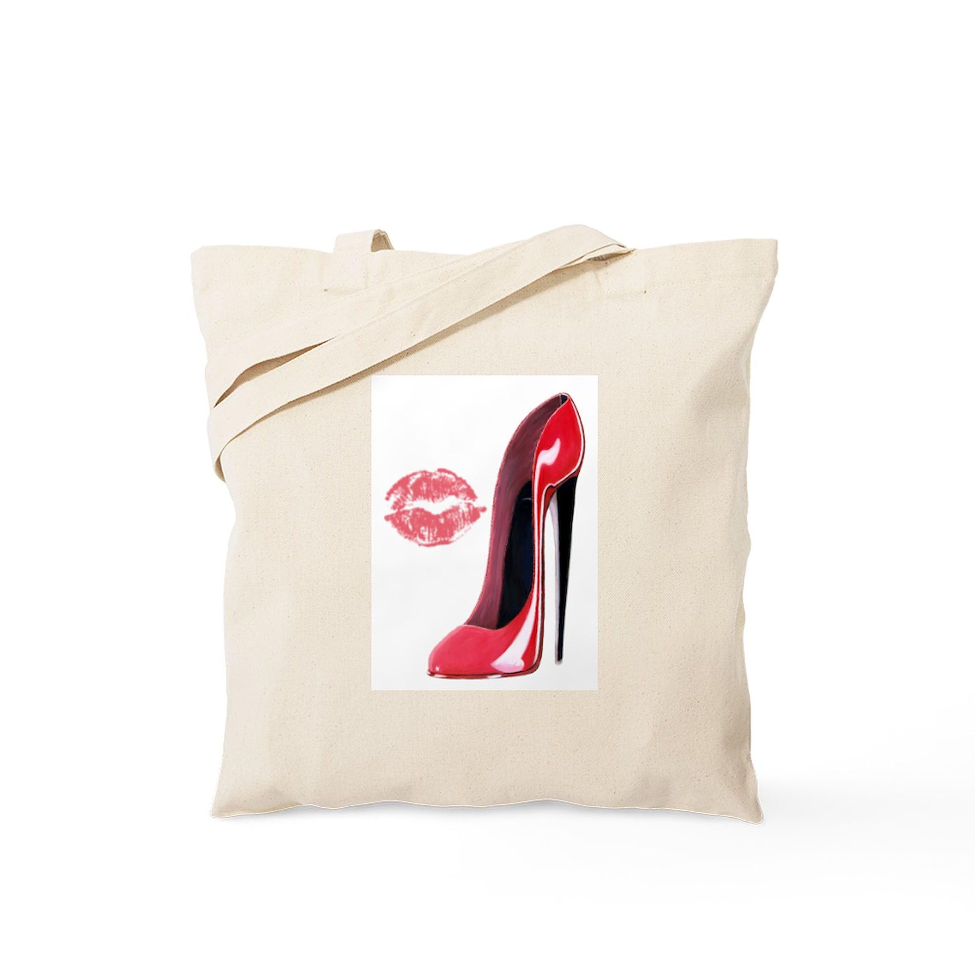 Stylish Red Stiletto Shoe & Kiss Design Canvas Tote Bag - Eco-Friendly Reusable Shopping Bag for Women | Perfect for Groceries, Beach Trips & Everyday Use