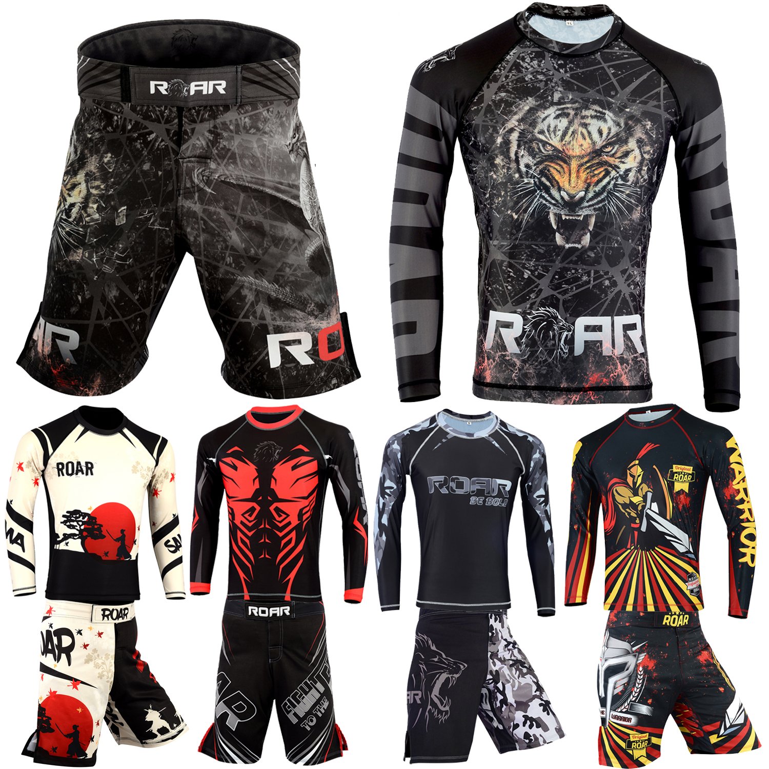 Roar MMA Rash Guard & BJJ Grappling Shorts - No Gi Training Wear for Cage Fighting, Brazilian Jiu-Jitsu & MMA - Perfect for Combat Sports & Martial Arts Training