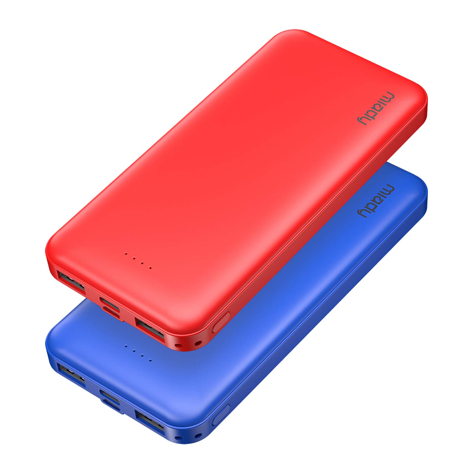 Miady 2-Pack 10000mAh Portable Charger with Dual USB & Type-C Fast Charging | Slim Power Bank for iPhone 16/15/14/13, Galaxy S24/S22, iPad & Android Devices | Perfect for Travel, Camping & Emergency Backup (Red+Blue)