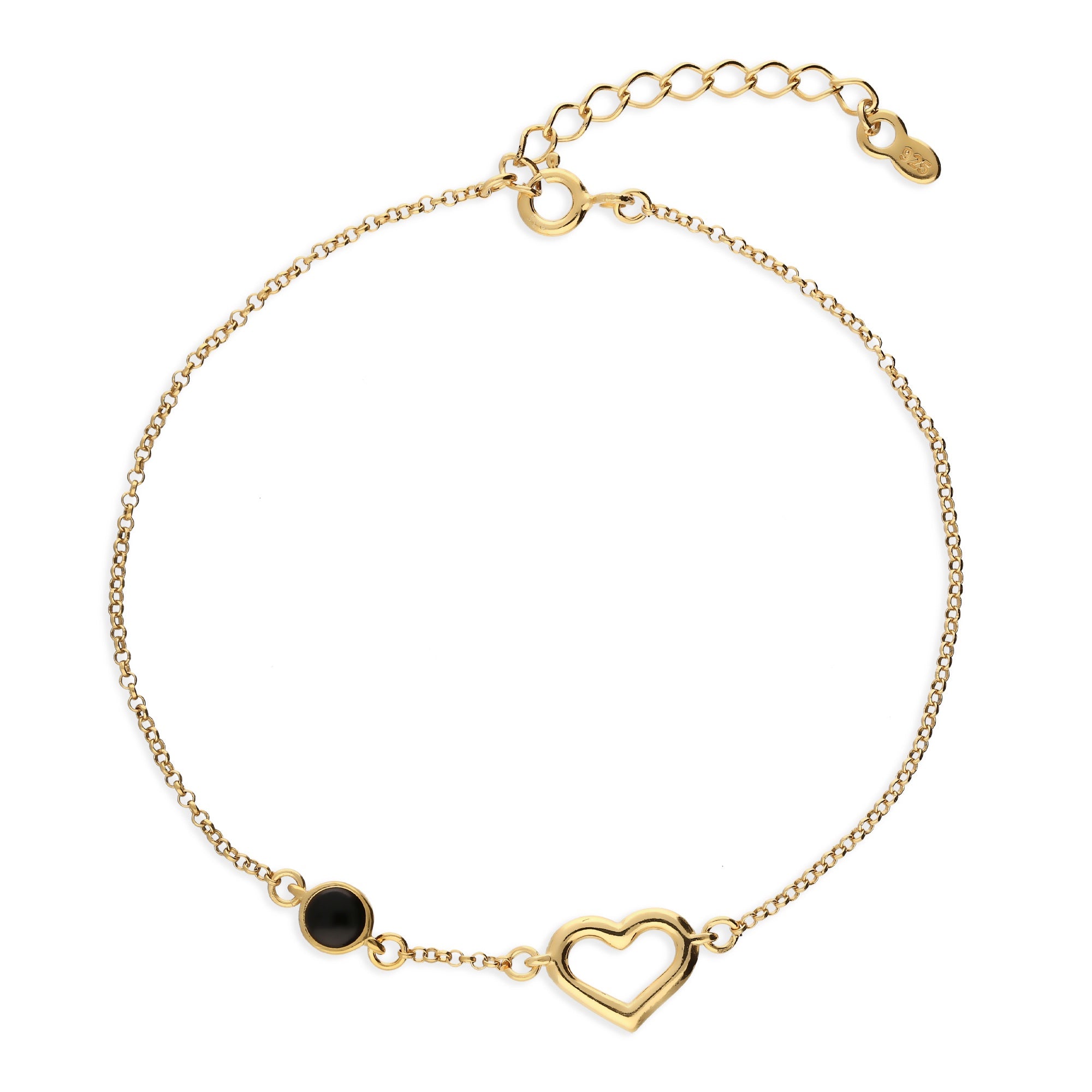Gold Vermeil Whitby Jet Round Heart Bracelet – Elegant Jewelry for Women, Perfect Gift for Valentine's Day, Anniversary & Special Occasions