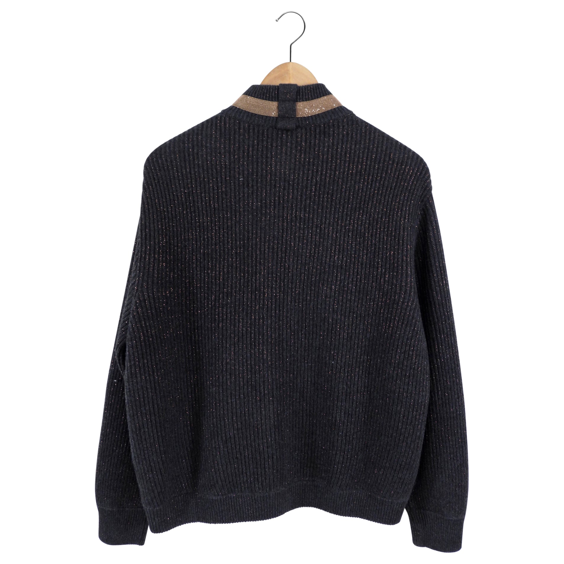Brunello Cucinelli Dark Grey & Copper Monili Zip Cashmere Sweater for Women - Luxury Winter Pullover for Office & Evening Outfits