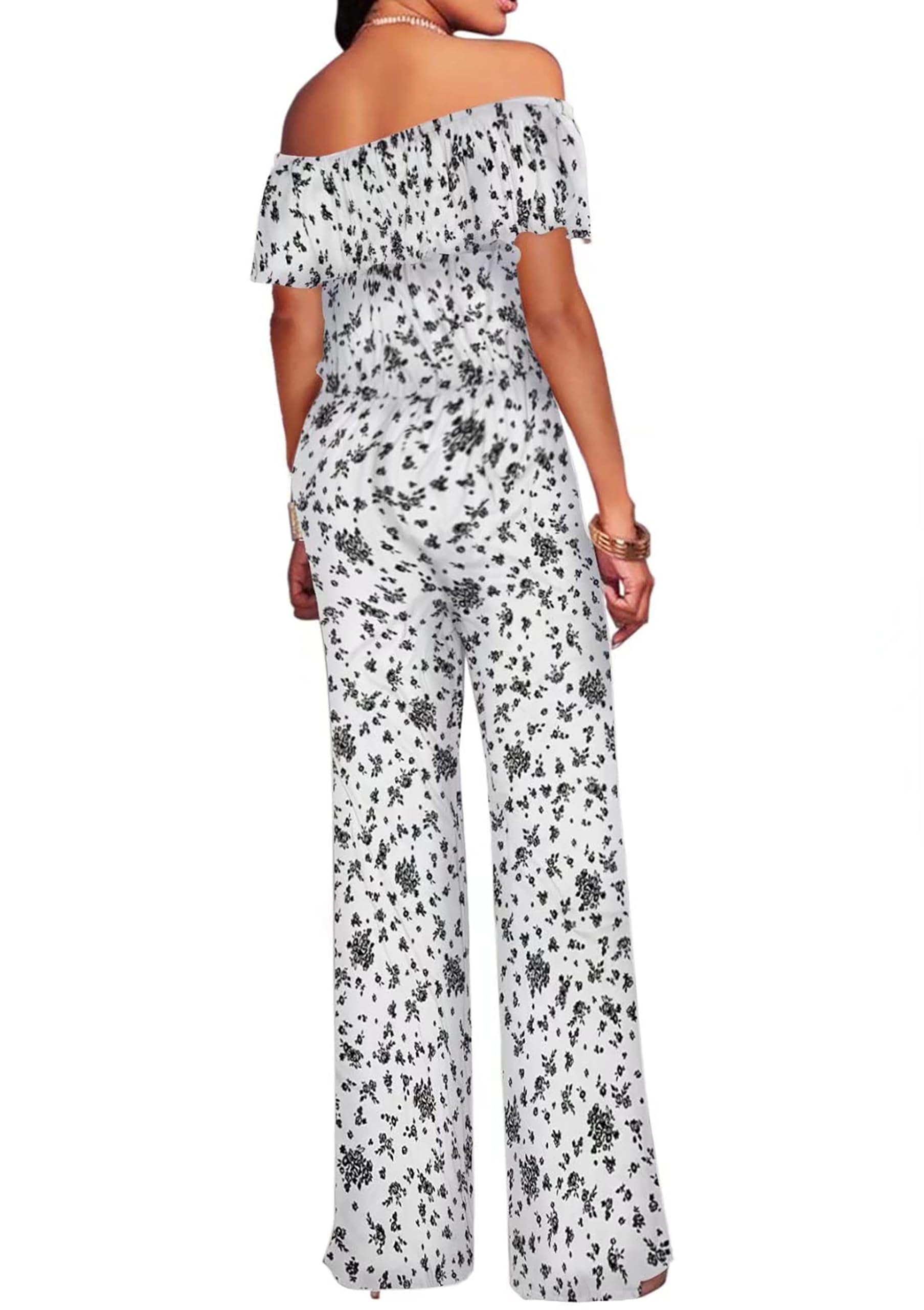 Hybrid & Company Women's Casual Off-Shoulder High Waist Wide Leg Romper Jumpsuit - Summer Outfits for Beach, Vacation and Date Night