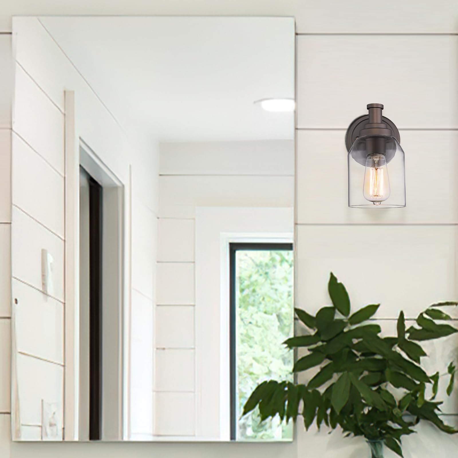 Farmhouse Vanity Sconces Wall Lighting 2 Pack - Oil Rubbed Bronze Bathroom Light Fixture with Clear Glass Shade for Bedroom, Hallway & Bathroom Decor (ZG33B-2 ORB)
