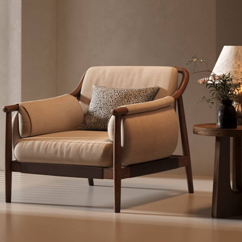 Minimalist Arm Chair with Cushion Back - Cream Upholstered Accent Chair with Removable Slipcover & Pillow - Perfect for Living Room, Bedroom, or Office Decor