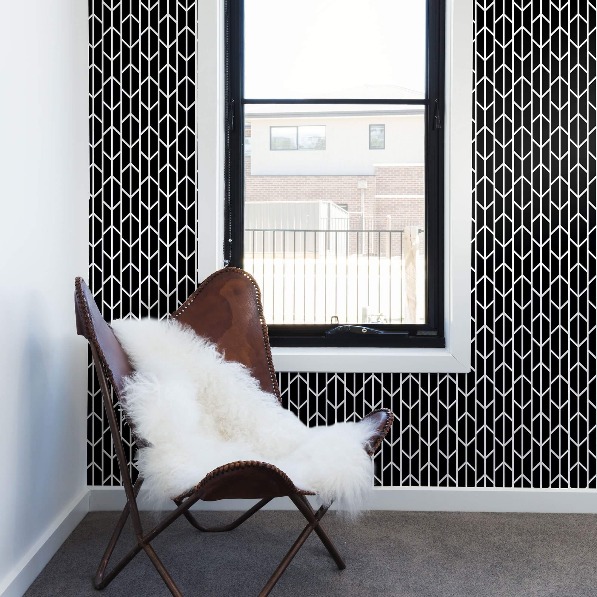 Black Geometric Peel and Stick Removable Wallpaper - Self-Adhesive Decorative Wall Covering for Bedroom, Living Room, Office - Easy to Apply & Remove - Pattern 0735