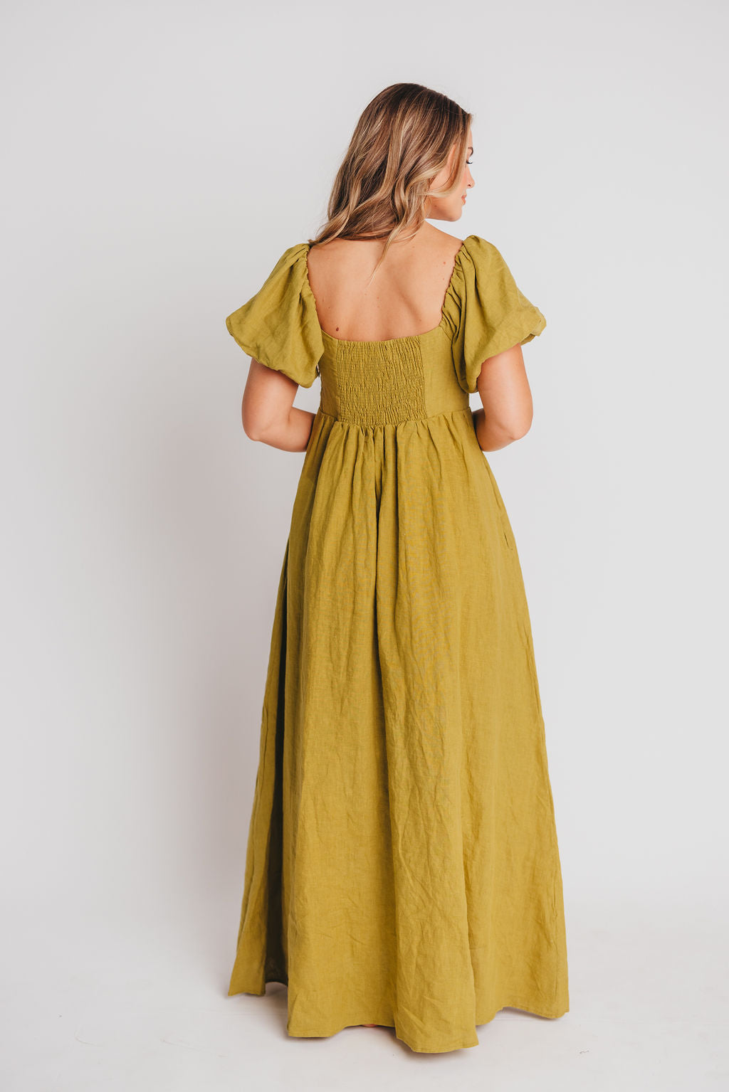 Candace Maxi Dress in Olive - 100% Linen Bump Friendly Maternity Dress for Women - Perfect for Summer, Beach, and Casual Outings
