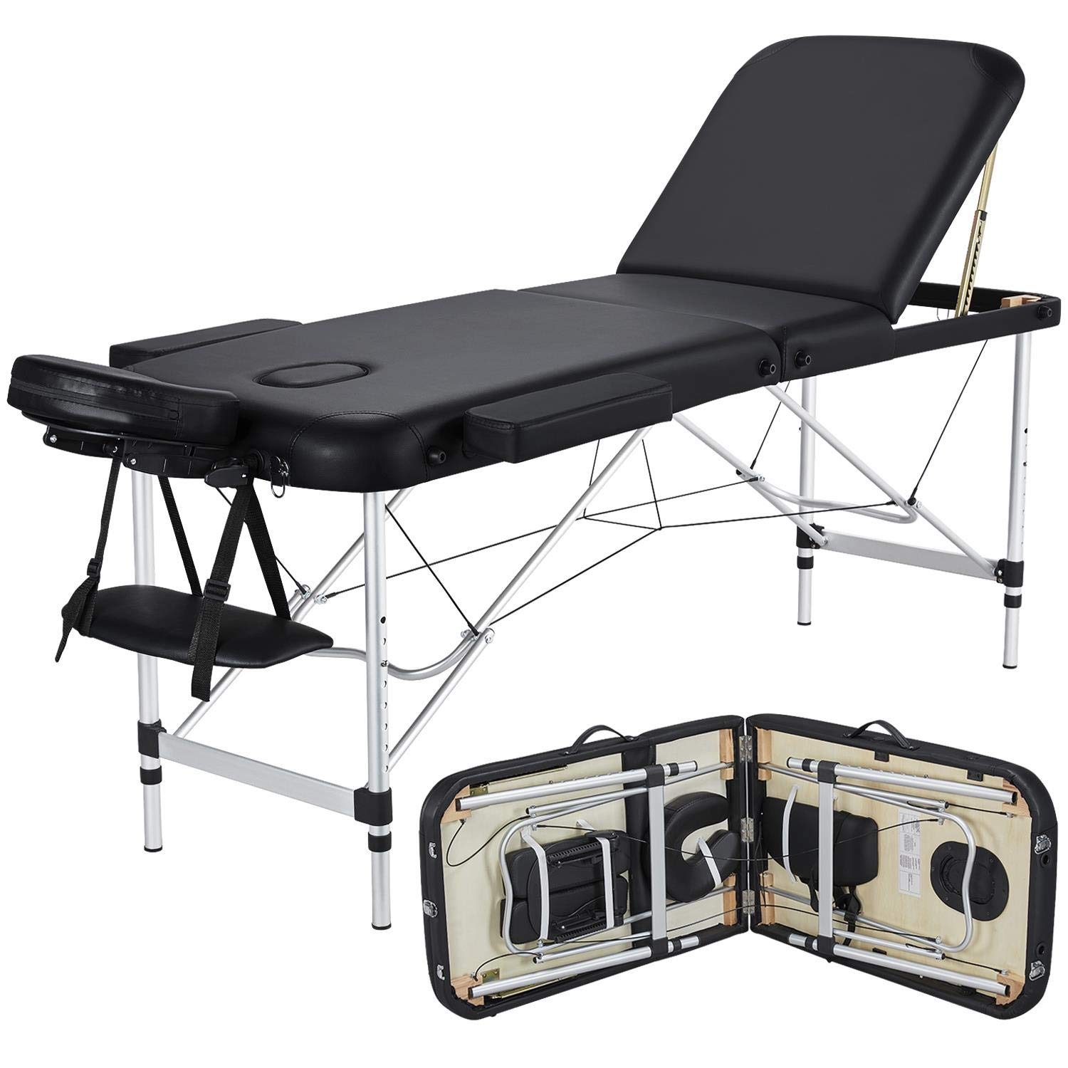 Yaheetech Foldable Massage Bed - 60cm Wide Portable Beauty Salon Table for Lash Extensions & Spa Treatments - 3-Section Adjustable Aluminum Frame - Perfect for Professional Salons, Home Spa & Mobile Beauty Services