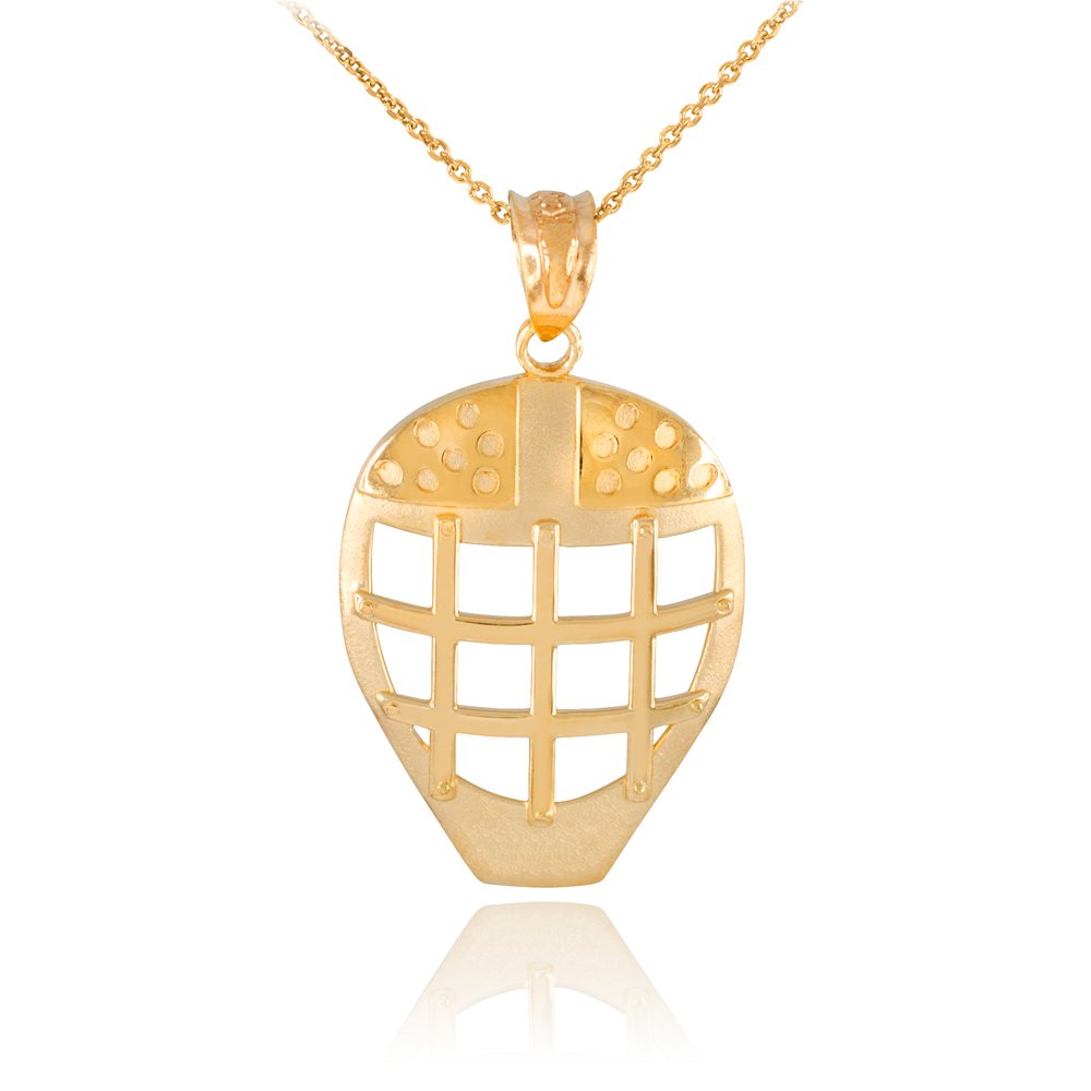 10k Yellow Gold Hockey Goalie Mask Pendant Necklace for Men - Sports Jewelry Gift for Hockey Players & Fans - Perfect for Games, Gifts & Fan Gear