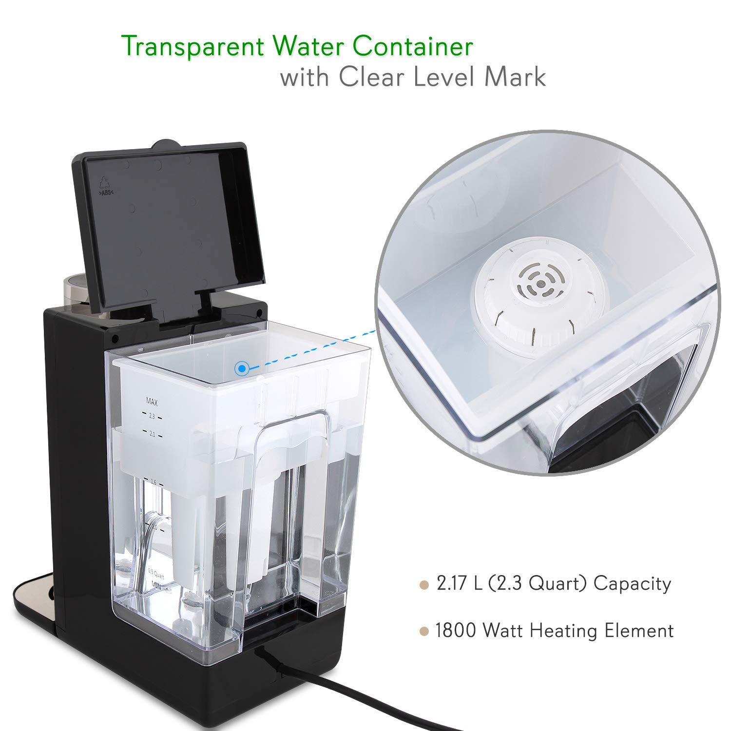 NutriChef PKHTWTR46 Electric Hot Water Dispenser - 2.3 Quart Instant Boiling Water Heater with Fast Heating Coil & Clear Tank - Perfect for Coffee, Tea, Baby Formula & Office/Home Kitchen Use