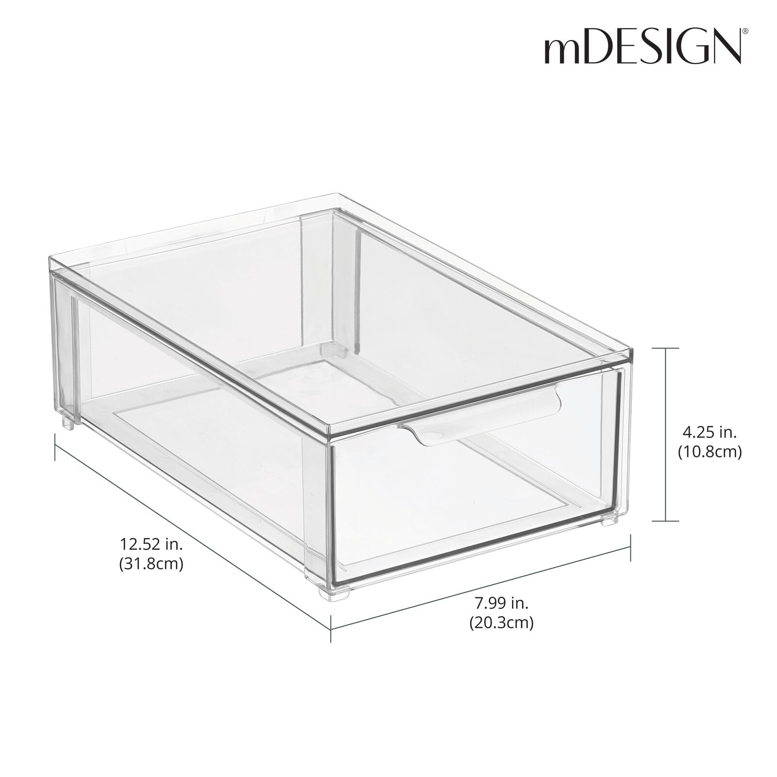 mDesign Clear Plastic Stackable Bathroom Storage Organizer Bins with Pull-Out Drawers - 8 Pack (8