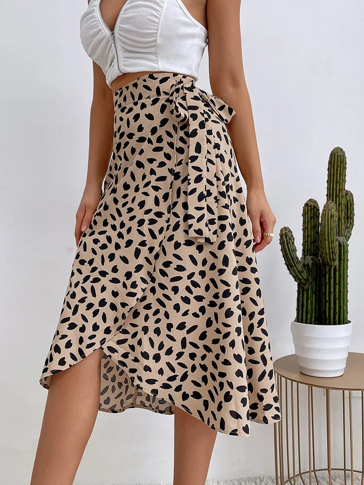Boho Women's Casual Print Wrap Skirt - High Waist Asymmetrical A-Line Knee Length Summer Skirt for Beach, Vacation & Everyday Wear