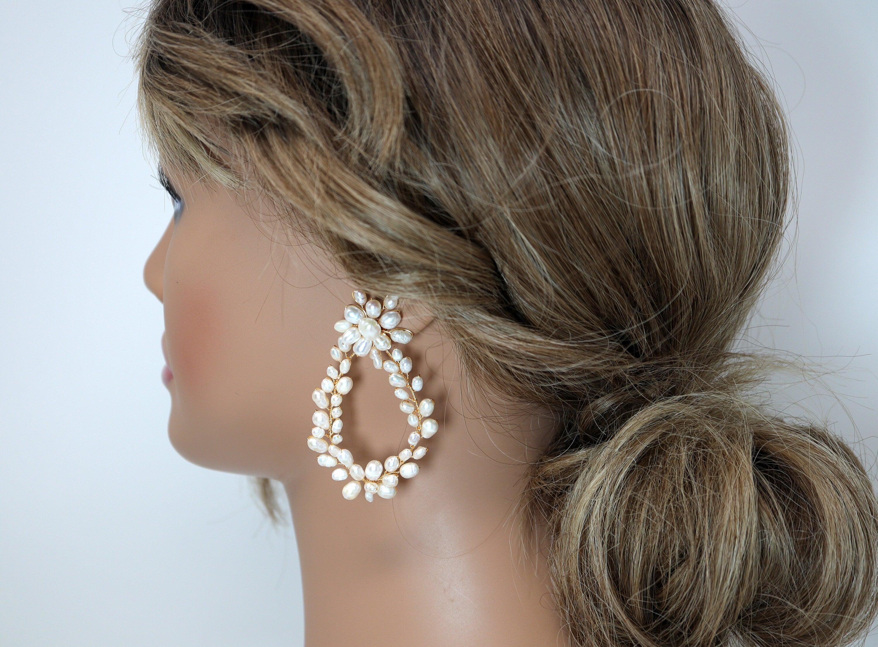 Luxurious Gold Freshwater Cultured Pearl Hoop Earrings - Elegant Bridal Jewelry, Real Pearl Statement Earrings for Weddings, Parties & Special Occasions