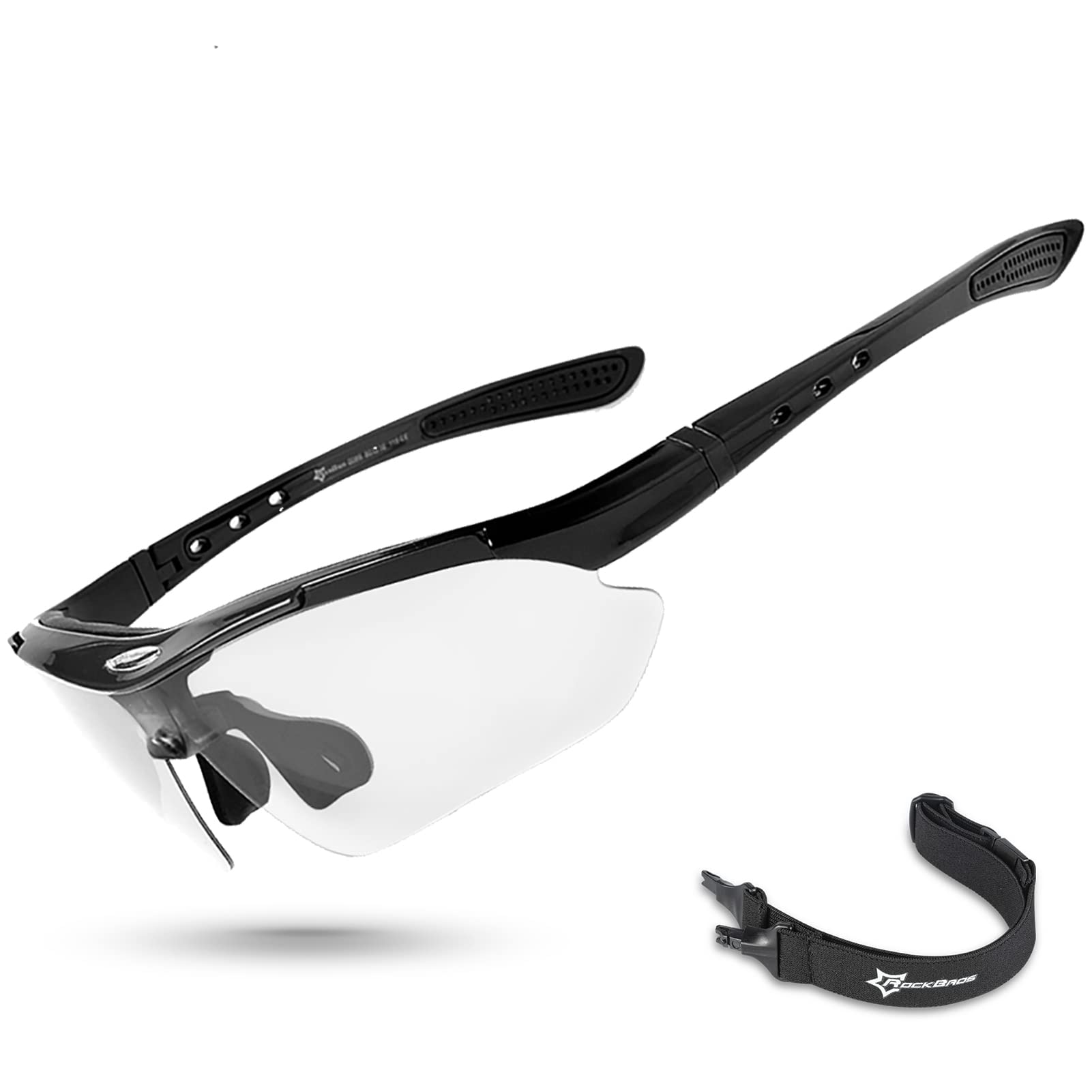 ROCKBROS Photochromic Sports Sunglasses for Men - Polarized Cycling Glasses with Removable Elastic Band - UV Protection for Pickleball, Mountain Biking & Outdoor Activities