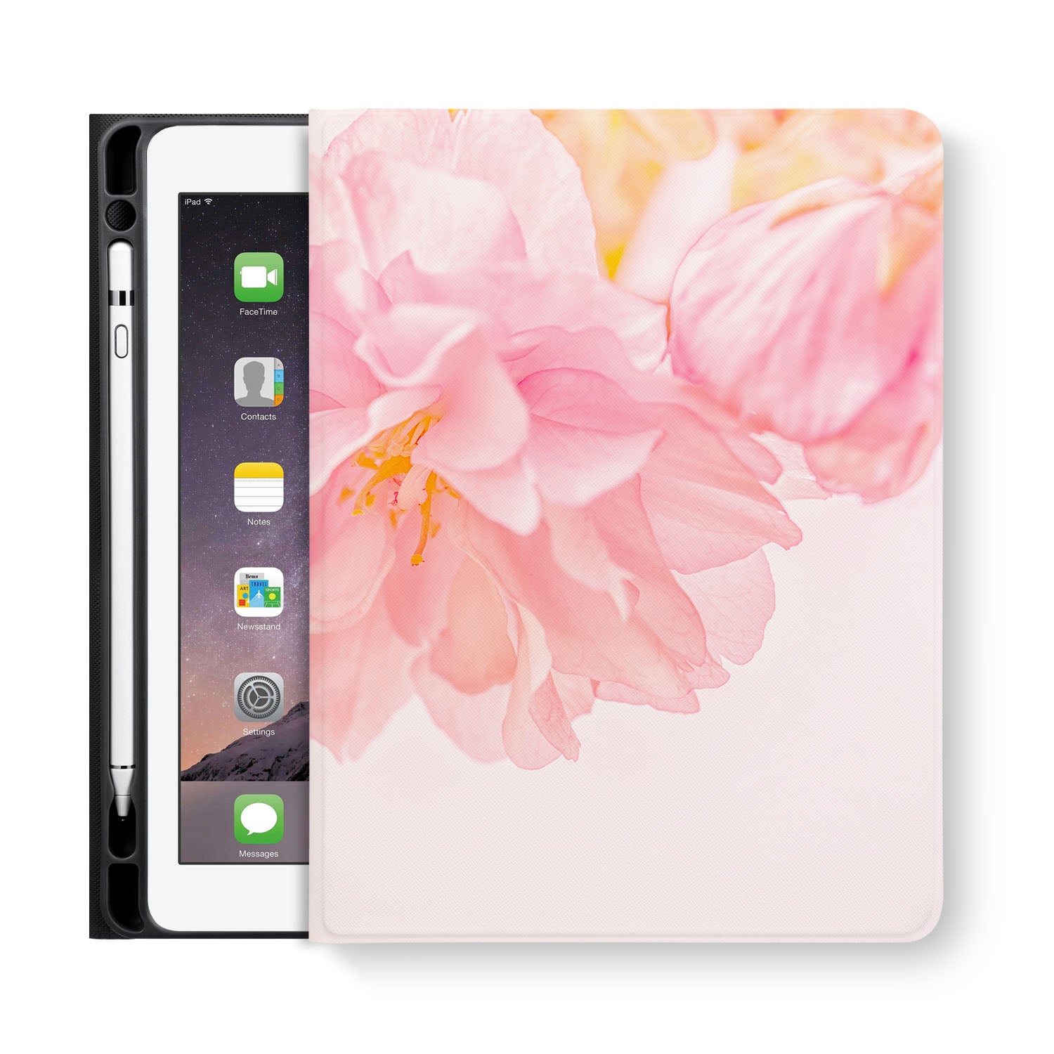 Premium iPad Folio Case with Elegant Pink Floral Design - Slim Protective Cover for iPad 6th/7th/8th/9th/10th Gen | Perfect for Work, School & Travel