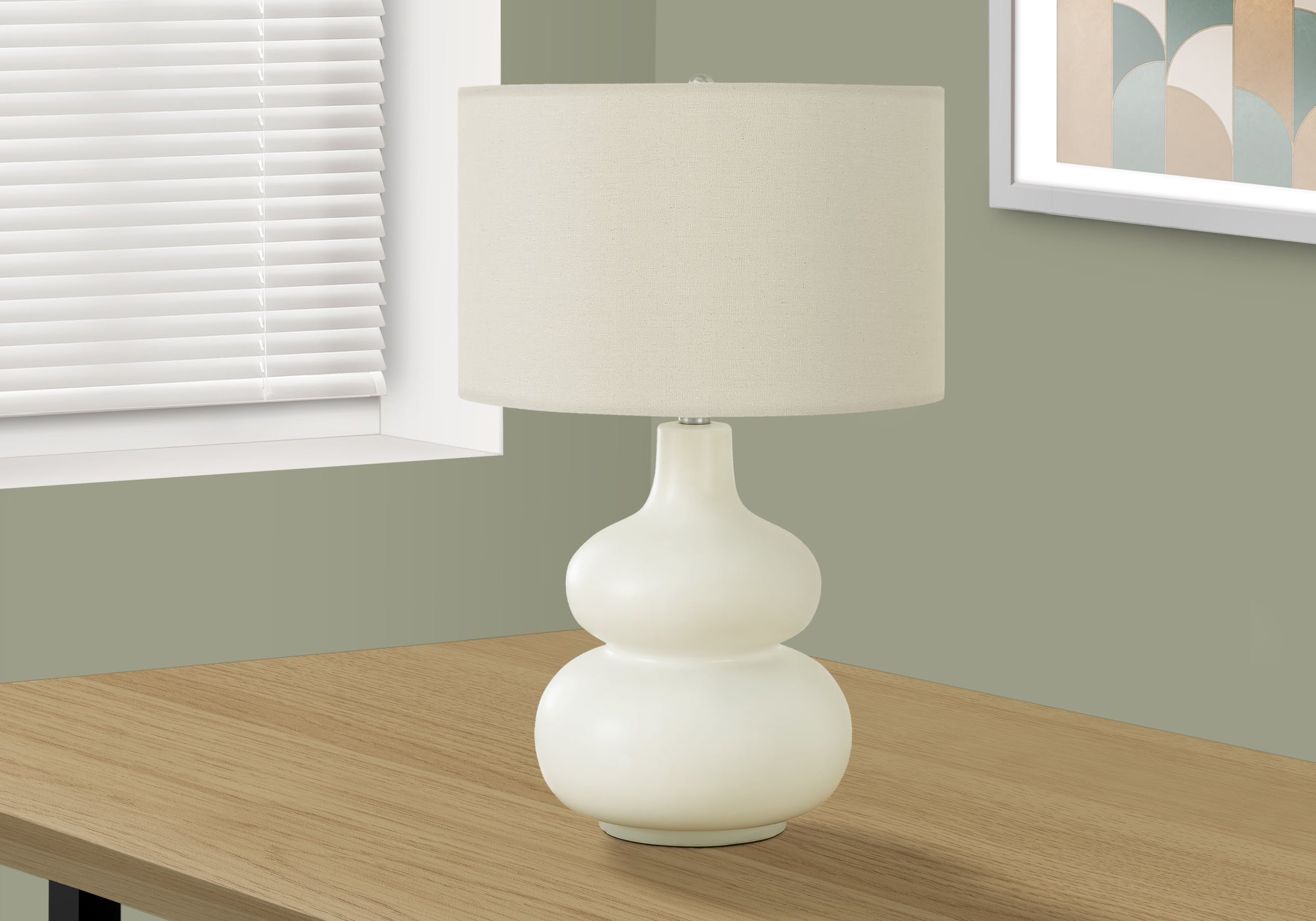 GlowDome Modern Ivory Ceramic Table Lamp with Cream Shade - 25 Inch Height - Perfect for Bedroom, Living Room & Office Lighting