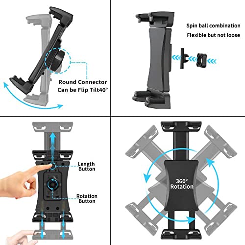 4.7-12.9 Inch Universal Tablet Ball Mount Clip with Gooseneck Stand - Heavy Duty iPad Pro 12.9 Holder, Compatible with Most Tablets - Perfect for Bed, Desk, Kitchen & Car Use