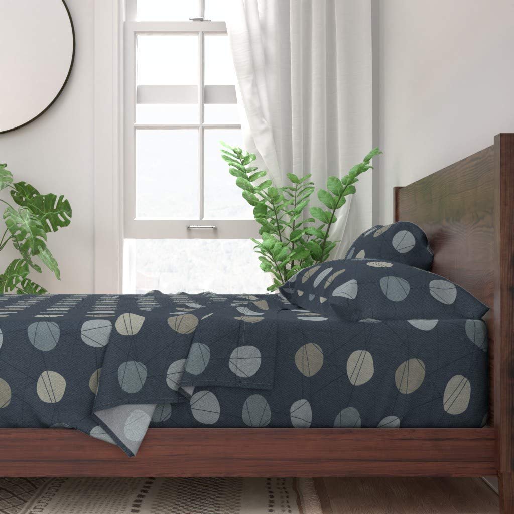 100% Cotton Queen 4-Piece Sheet Set - Dots Indigo Teal Circle Bold Minimalist Slate Tan Navy Midnight Lizard Pop Blue Animal Print Bedding | Soft Breathable Sheets for Comfortable Sleep, Hotel Luxury Home Decor