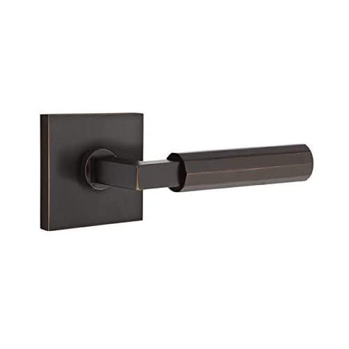 Emtek Select Passage Door Hardware - Square Rosette, L-Square Stem, Faceted Lever (Left Hand, Oil Rubbed Bronze) for Interior Doors & Home Renovation Projects