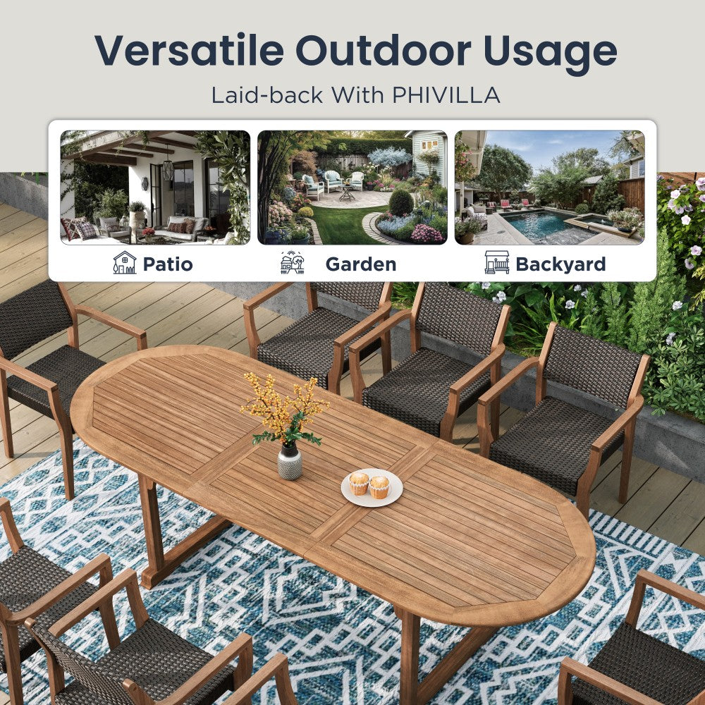 Premium 7/9-Piece Acacia Wood Outdoor Dining Set with Extendable Table & Weather-Resistant Rattan Chairs | PHI VILLA | Perfect for Patio, Garden, Backyard & Poolside Entertaining