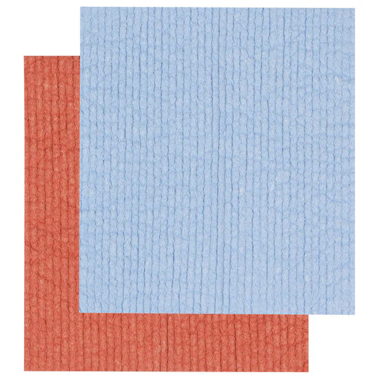 Eco-Friendly Swedish Sponge Cloth Set of 2 - Rust & Sky Blue | Reusable Kitchen Cleaning Cloths for Dishes, Countertops & Eco-Conscious Homes