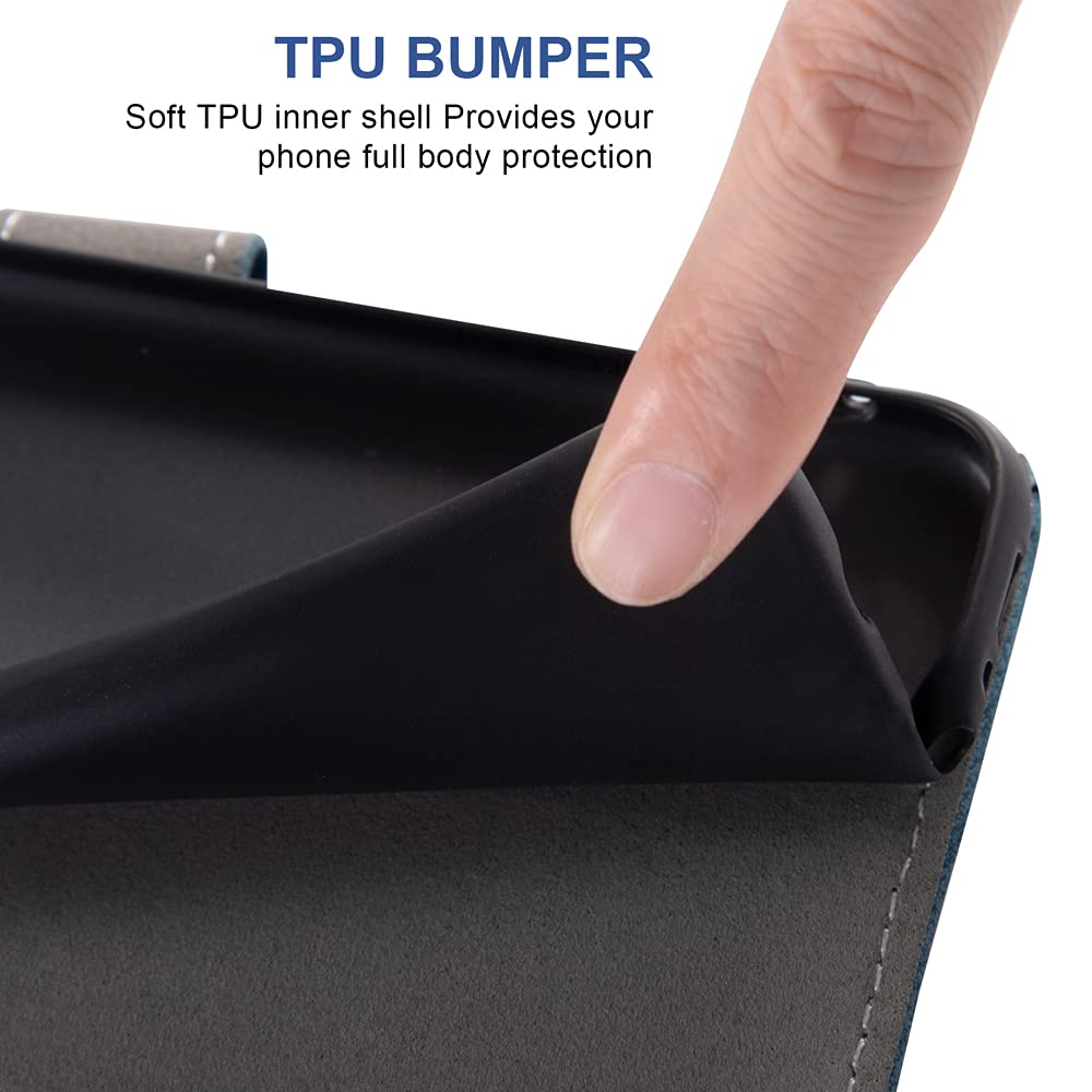 ASUWISH Wallet Case with Tempered Glass Screen Protector for Alcatel TCL A3X A600DL - Flip Cover with Credit Card Holder & Stand Function (Blue, 6.0 Inch) | Perfect for Daily Use, Travel & Hands-Free Viewing
