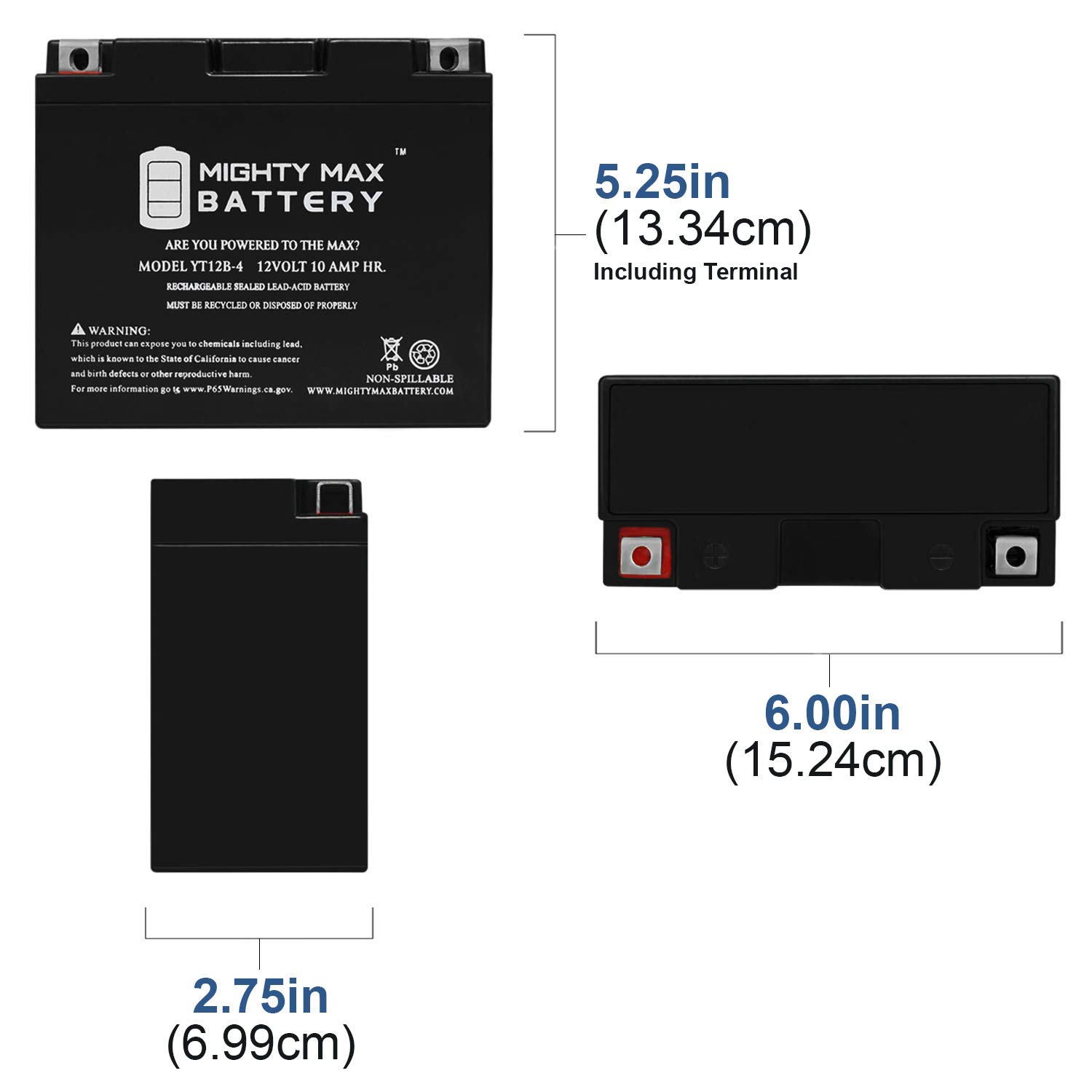 Mighty Max YT12B-4 12V 2Ah AGM Battery for Sport Bikes & Cruisers - Replacement Power Solution with 12V 2A Charger - Perfect for Motorcycle Maintenance, Long Rides & Emergency Power Backup
