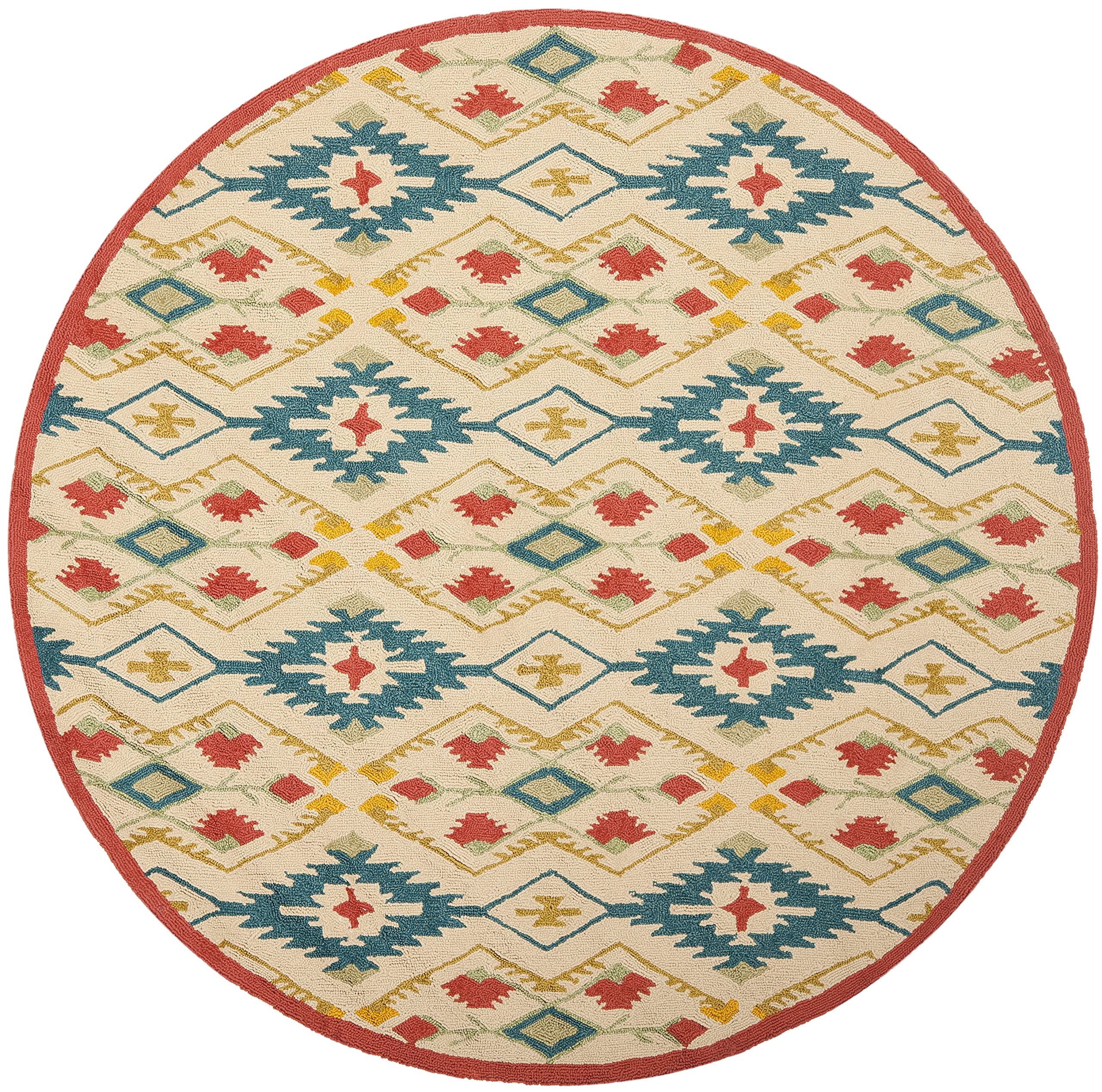 SAFAVIEH Four Seasons Collection 4' Round Natural Blue Hand-Hooked Area Rug - FRS479A | Boho Chic Home Decor for Living Room, Bedroom & Office