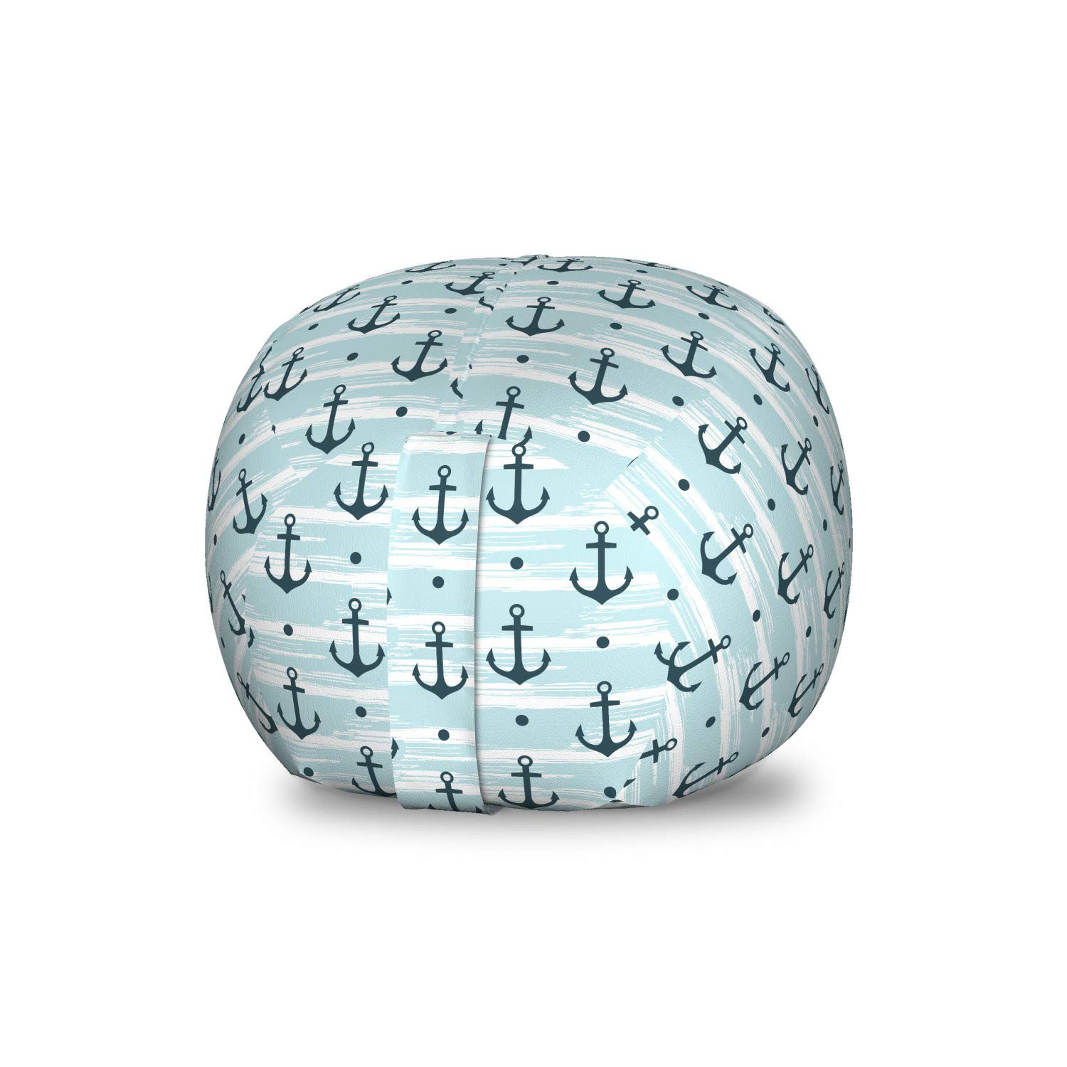 Ambesonne Anchor Storage Toy Bag Chair - Modern Striped Coastline Marine Design, Washable Stuffed Animal Organizer, Small Size in Pale Blue & Dark Green | Perfect for Kids' Room, Nursery, Playroom & Beach House Decor