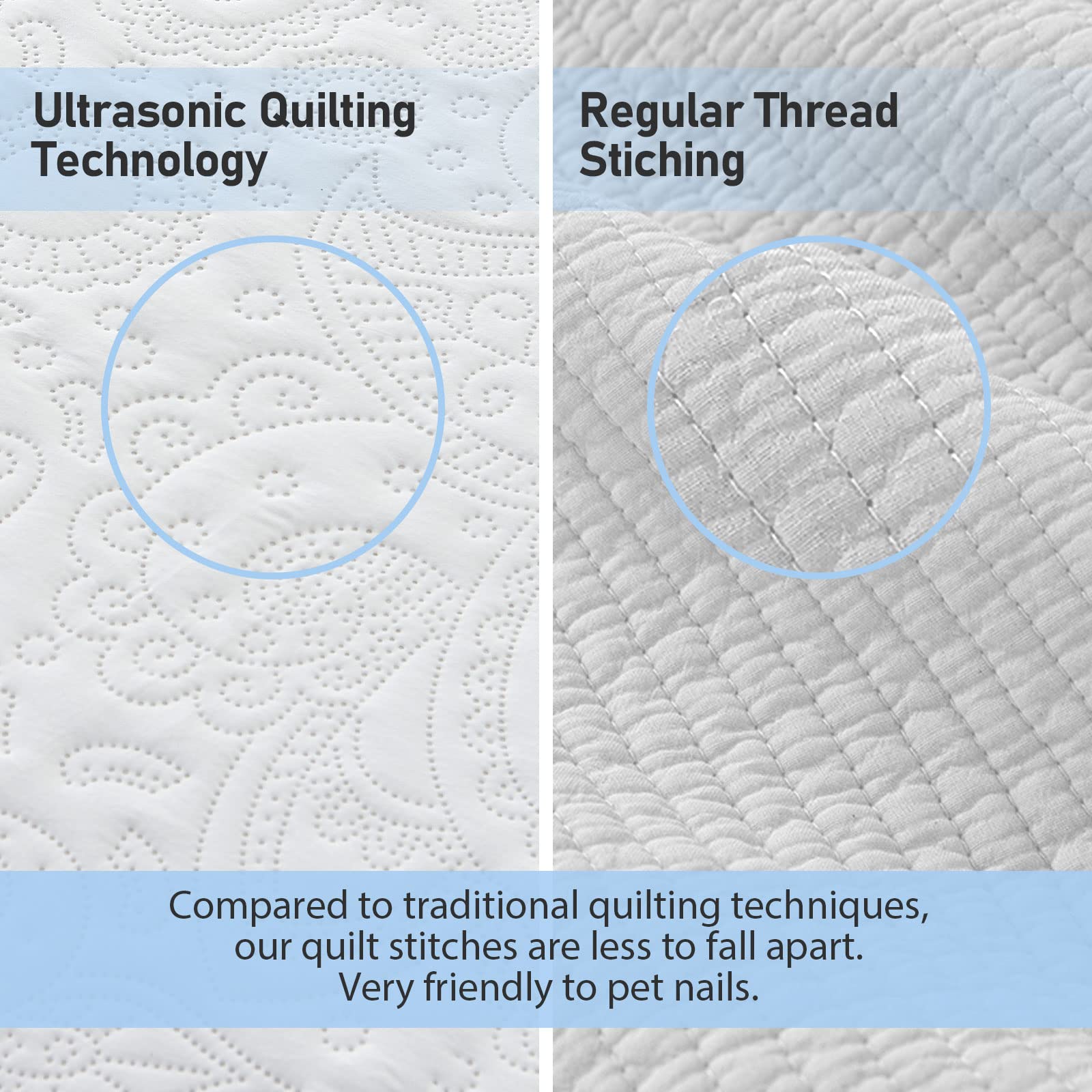 Qucover California King Bedspread - 3 Piece Soft Microfiber Ultrasonic Oversized Bedding Set 120x120 Inches, Paisley Pattern King Size Bedspread for Master Bedroom - White | Perfect for Luxury Hotels, Guest Rooms & Upscale Home Decor