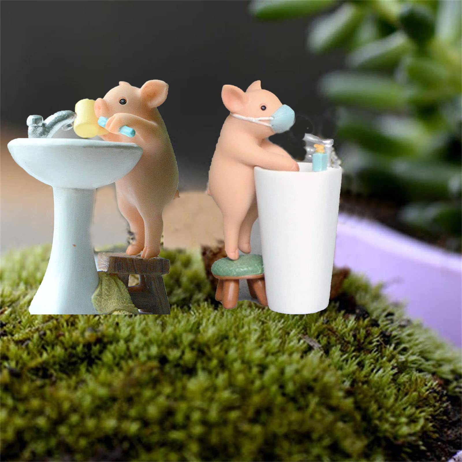 Mini Pig Figurine & Resin Decor for Fairy Gardens & Bathrooms