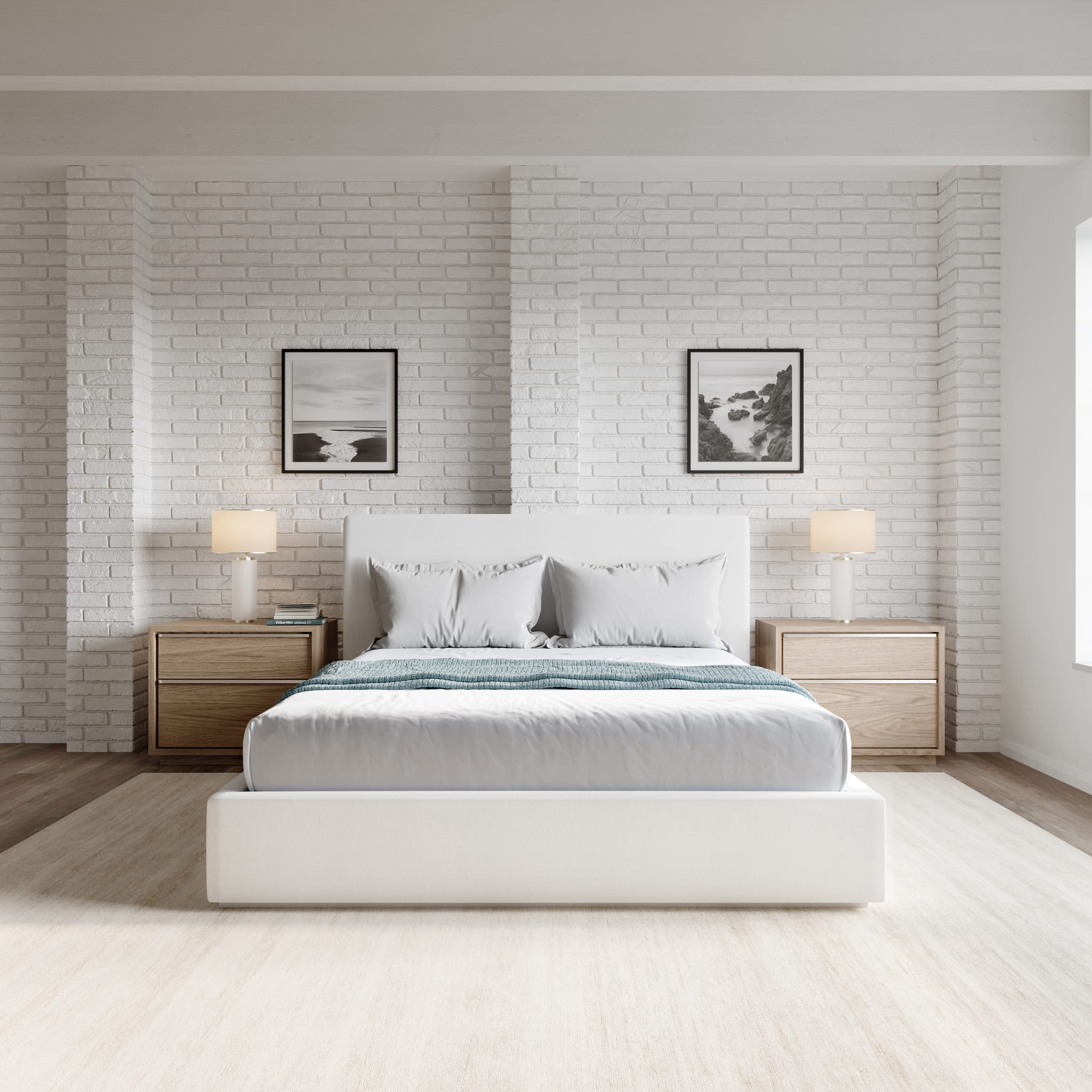 Luxury Upholstered Storage Bed with Footboard - Pearl White Fabric - Queen Size Platform Bed with Underbed Storage - Perfect for Small Bedrooms & Guest Rooms