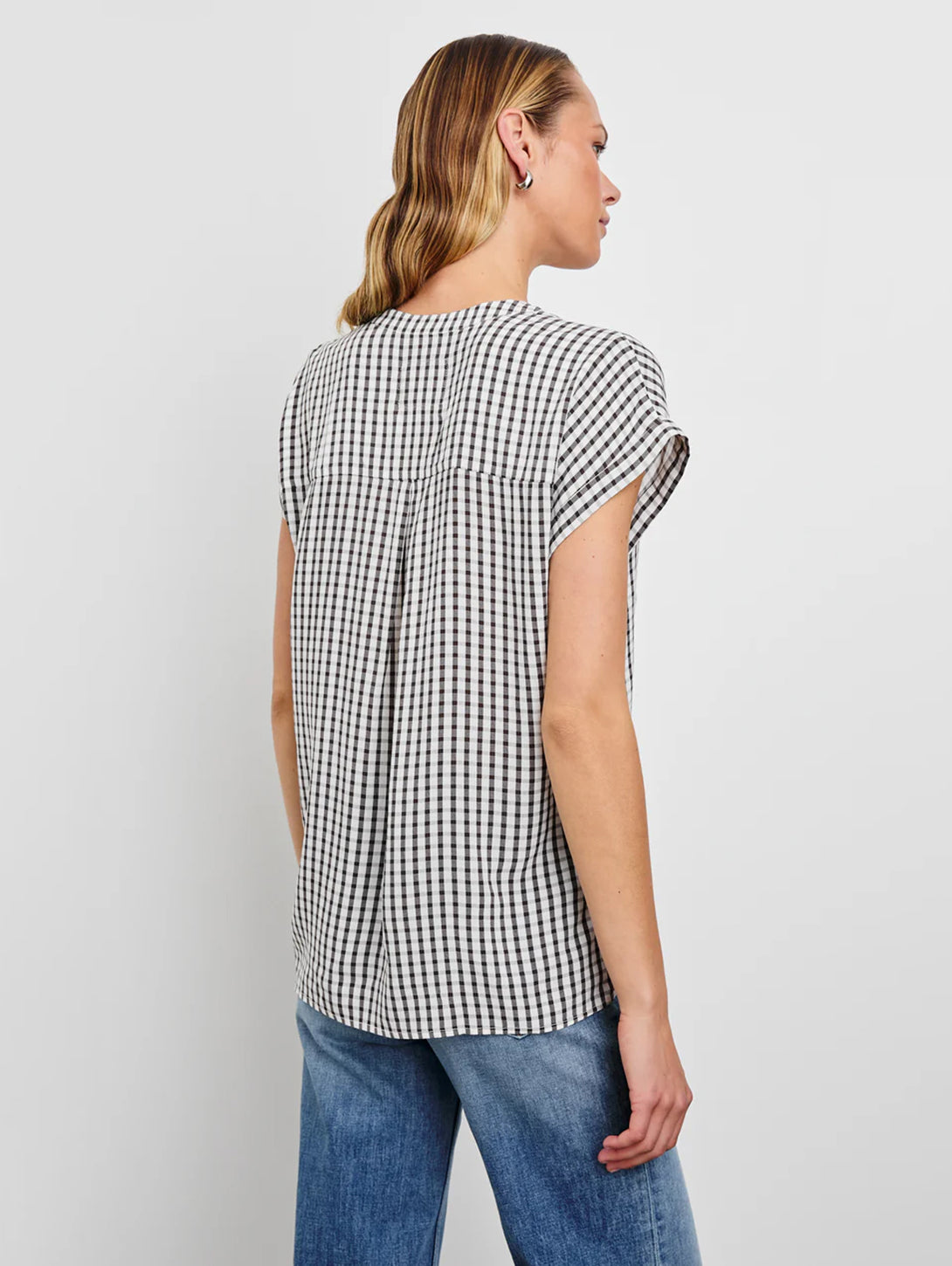 Mel Top Black Gingham Women's Blouse - Stylish Casual Shirt for Office, Date Night & Summer Outfits
