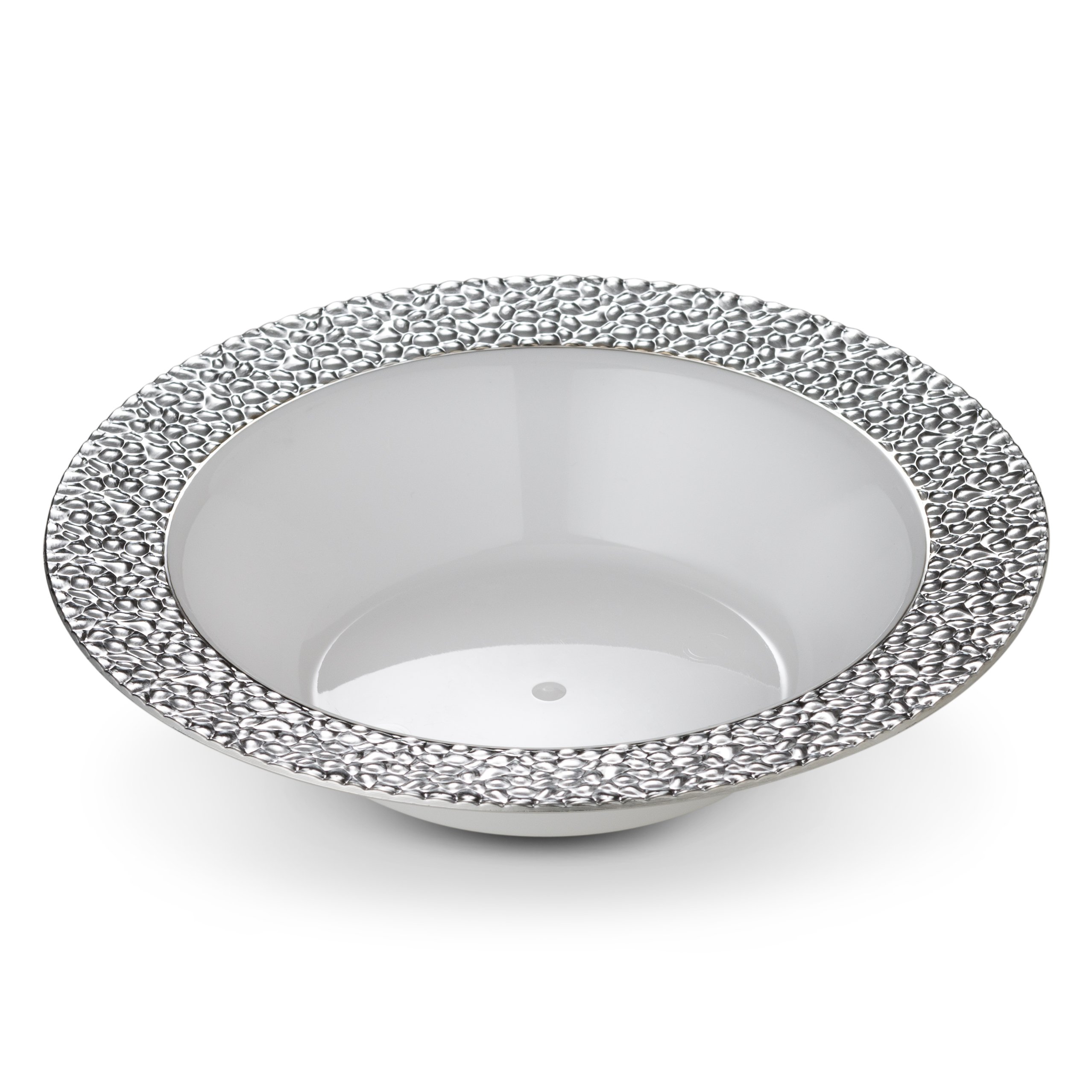 Laura Stein 12oz Plastic Soup Bowls - 8 Pack, Silver Border for Parties & Weddings