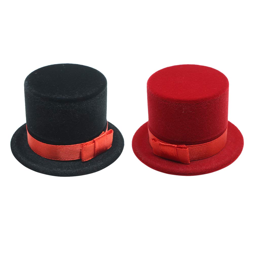 BESPORTBLE 2-Piece Christmas Hat Ring Box Set - Creative Jewelry Gift Box for Engagement Rings (Black & Red) - Perfect for Holiday Proposals, Christmas Decorations & Festive Gift Giving
