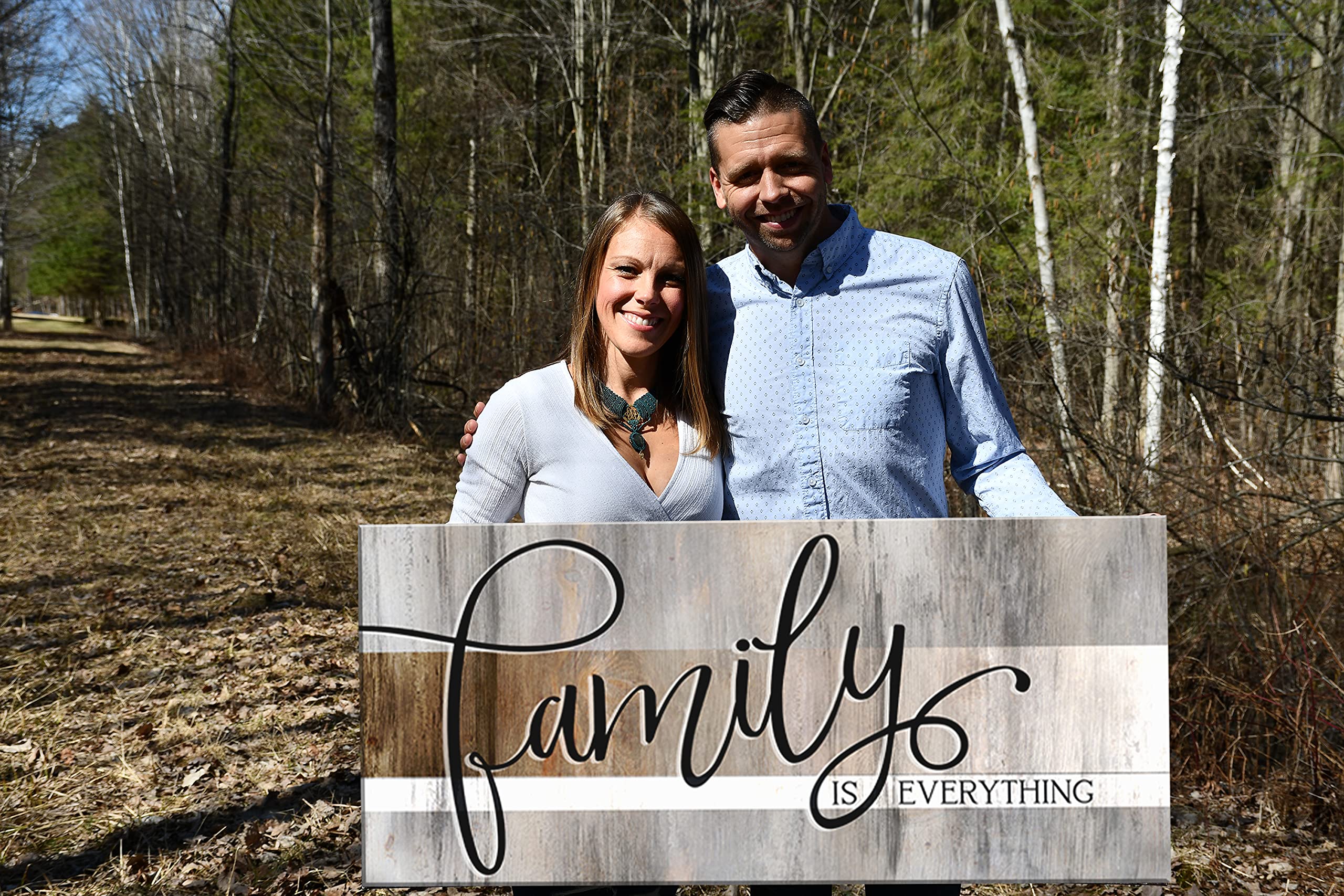 Family Is Everything Framed Wall Art - Large 42x19 Inch Farmhouse Canvas Decor for Living Room, Family Room & Home - Brown Rustic Wall Décor for Cozy Spaces