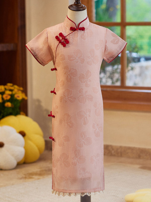 Pink Floral Chinese Qipao Cheongsam Dress for Girls - Traditional Asian Costume for Kids Birthday, Party & Cultural Events
