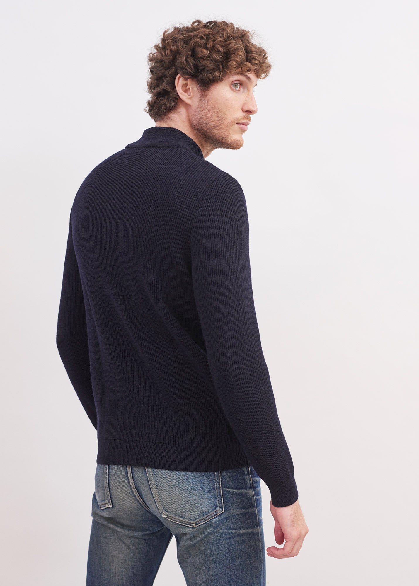 BOURBOULE Men's 100% Wool Buttoned High Collar Sweater | Comfort Fit Winter Pullover | Navy Blue | Office Wear & Casual Outfits