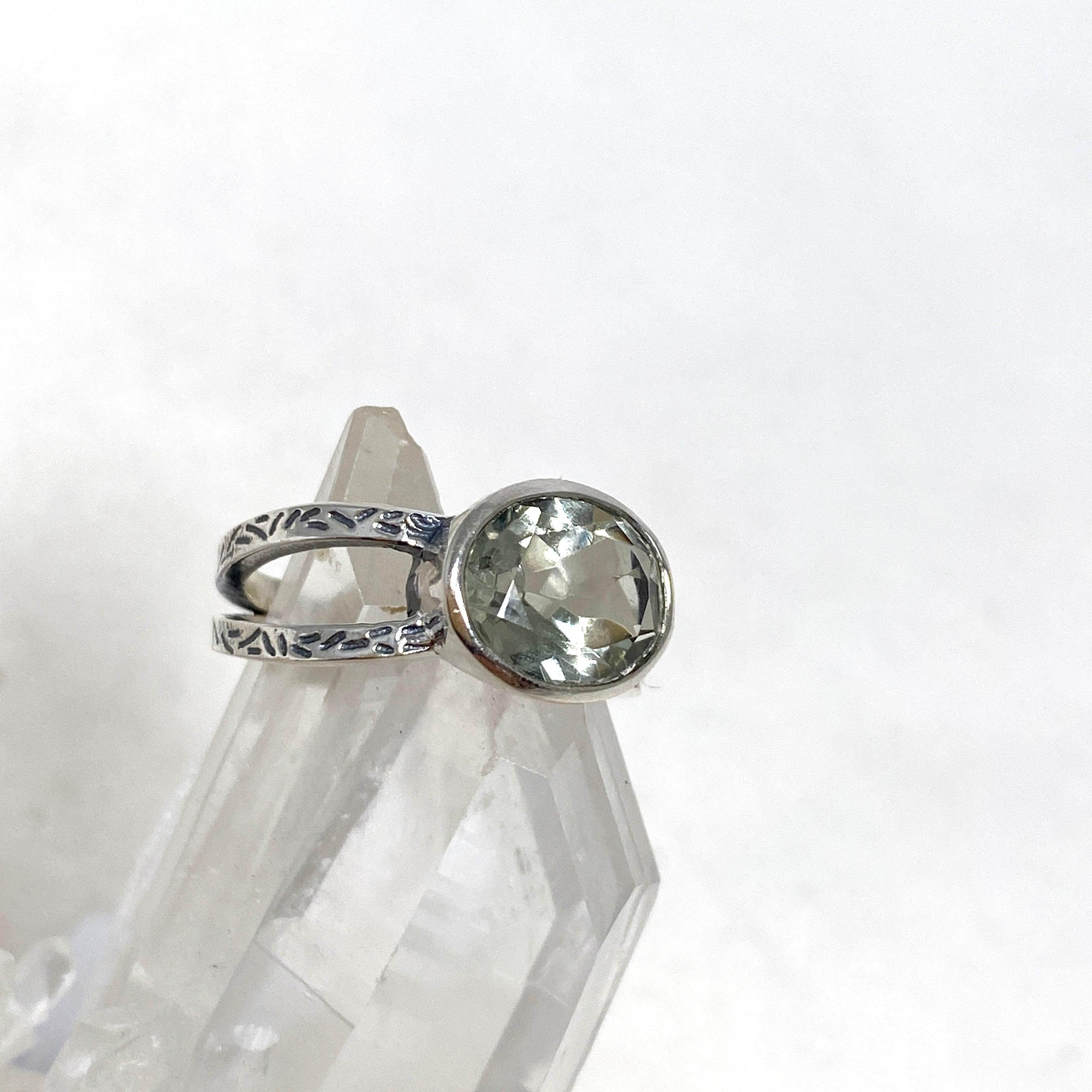 Prasiolite Faceted Oval Split Band Ring - Elegant Green Gemstone Jewelry for Women, Perfect for Weddings, Parties & Special Occasions