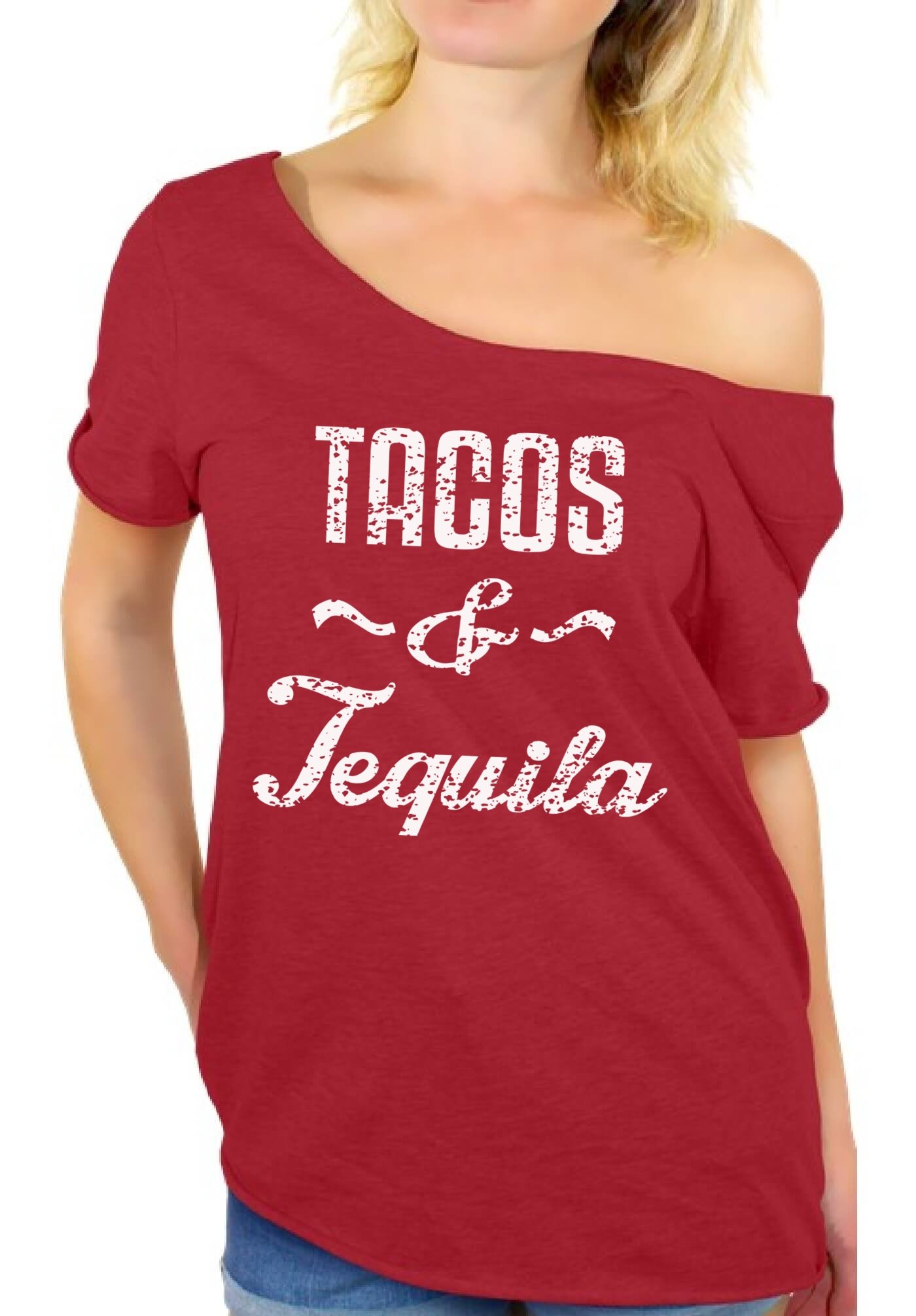 Awkwardstyles Tacos & Tequila White Logo Off Shoulder T-Shirt for Women | Cute Summer Casual Top | Perfect for Parties, Beach Outings & Nightlife