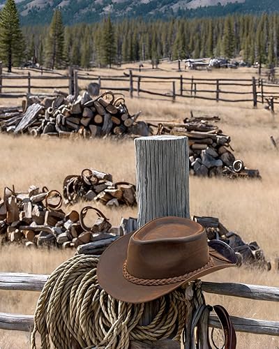 Premium Block Grain Leather Cowboy Hat for Men & Women - Adjustable Western Style, Durable Outback Hat for Riding & Outdoor Adventures | Perfect for Rodeo, Country Music Festivals & Ranch Work