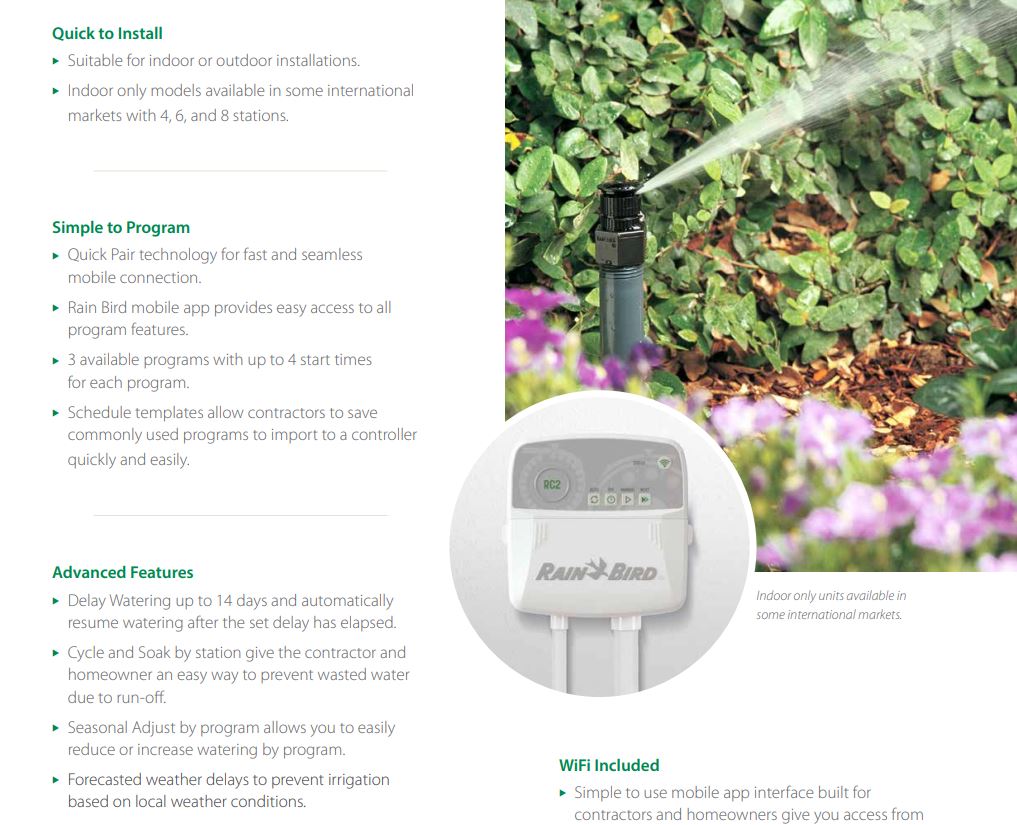 Rain Bird RC2 8-Station Outdoor Smart WiFi Irrigation Controller - Automatic Lawn & Garden Watering System for Home Landscaping