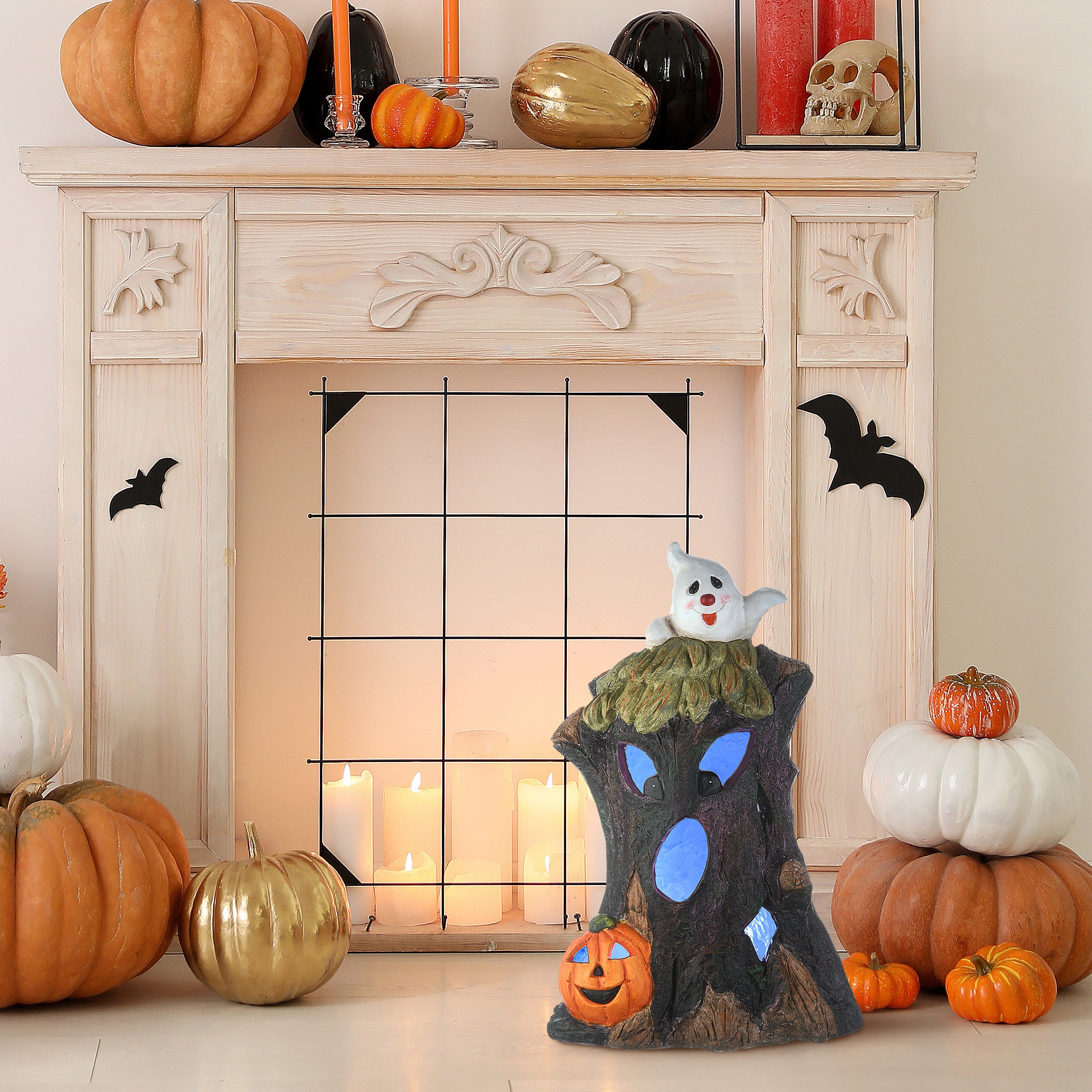 18 Inch Halloween Haunted Tree Trunk Decoration with LED Lights - Spooky Outdoor Yard Decor for Halloween Party & Haunted House