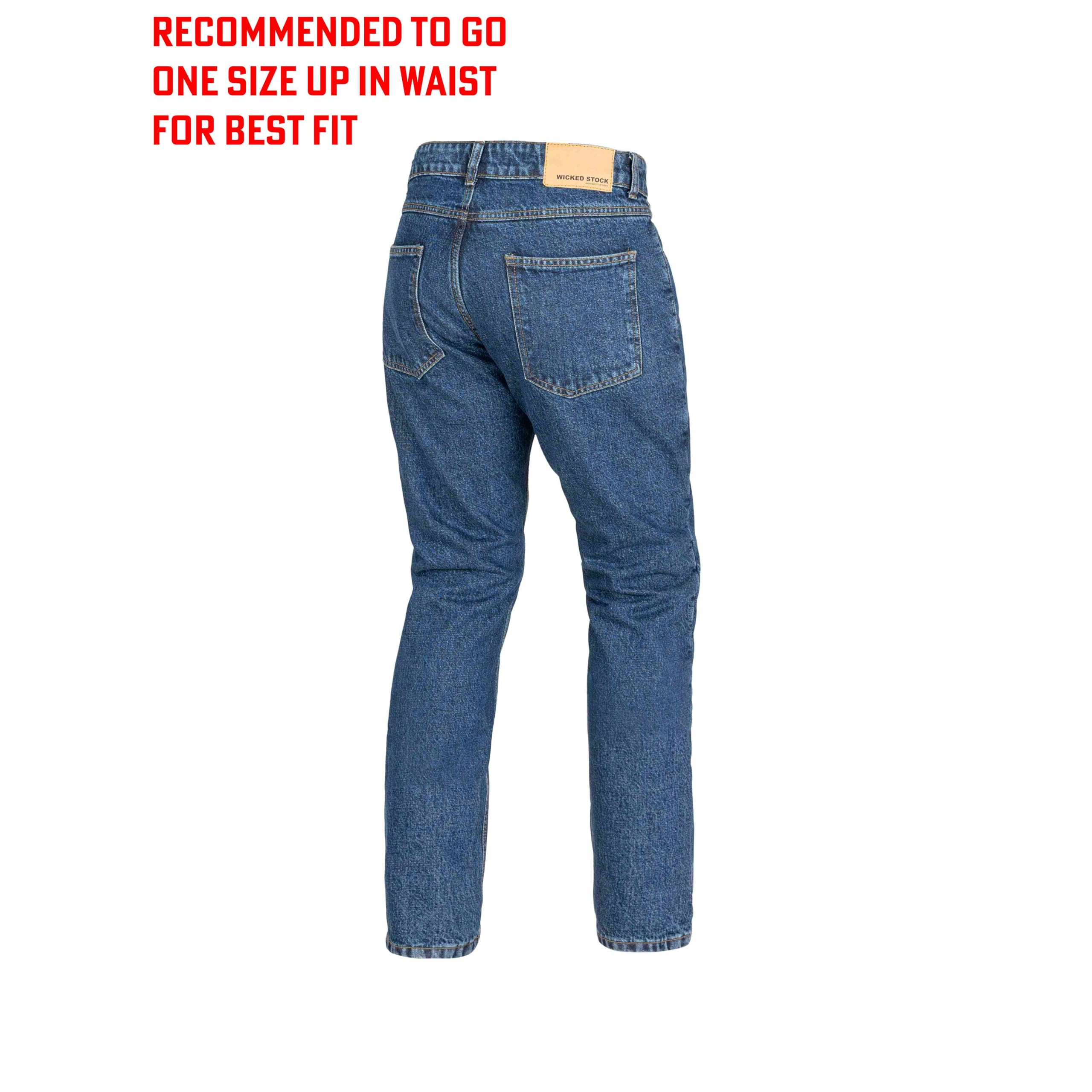 WICKED STOCK Men's CE LEVEL2 Armor Motorcycle Jeans - Protective Riding Pants for Men (Dark Blue) - Durable & Comfortable for Daily Commute & Long Distance Tours