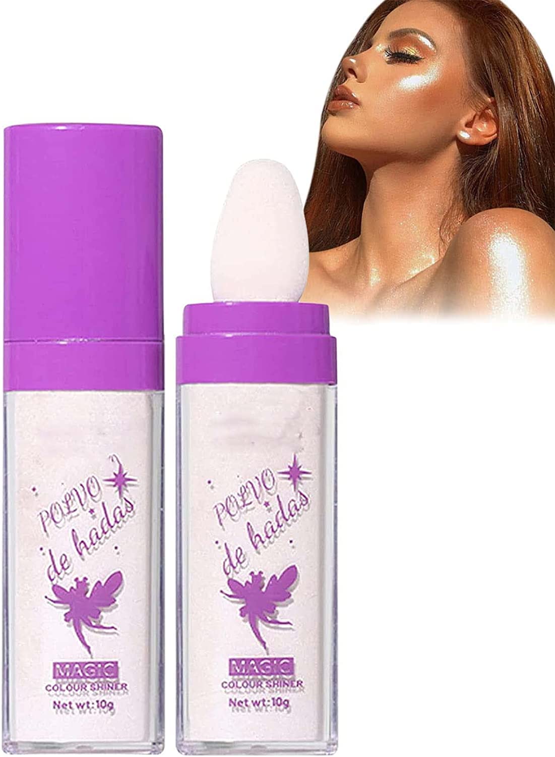 Natural Sparkle Highlighter Powder Stick - Glowing & Glittery Face, Body, Lips & Eyes Makeup (White, 1Pc) | Perfect for Daily Glam, Night Out & Photo Shoots