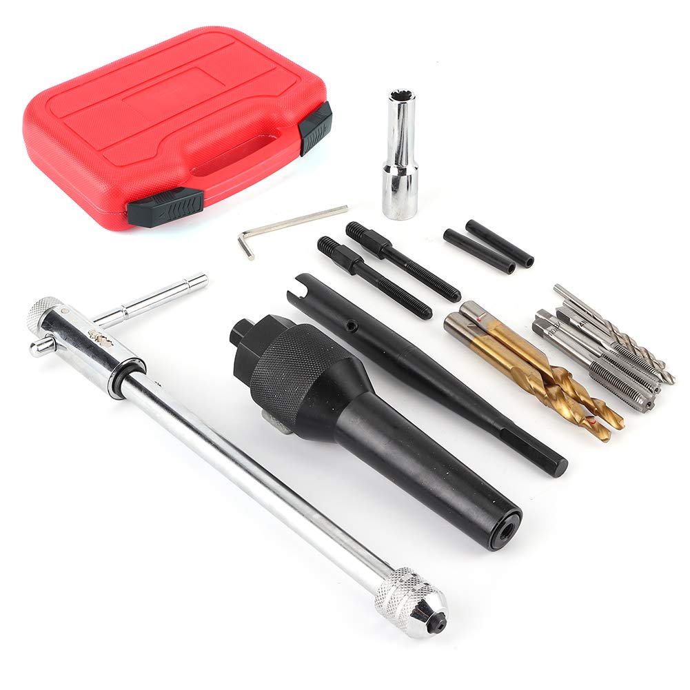 Qiilu 16-Piece Plug Repair Tool Kit - Extractor & Removal Set for Damaged 8mm (0.3in) & 10mm (0.4in) Plugs - Professional Automotive & DIY Repair Tools for Spark Plugs, Bolts, and Fasteners