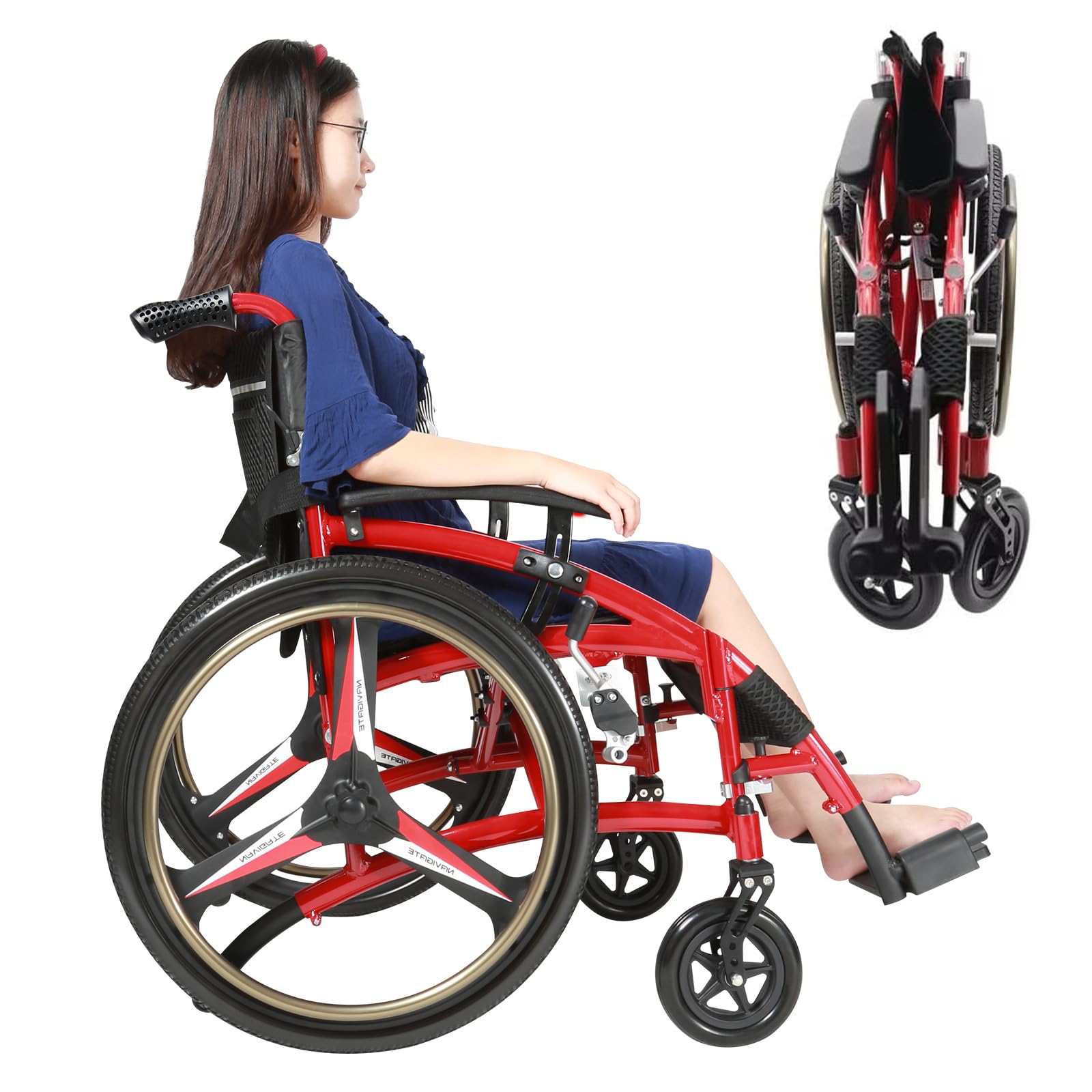 Lightweight Folding Sports Wheelchair for Adults - Ergonomic Self-Propelled Manual Wheelchair with 24-Inch Wheels & Comfortable Cushions | Perfect for Basketball, Tennis & Outdoor Activities