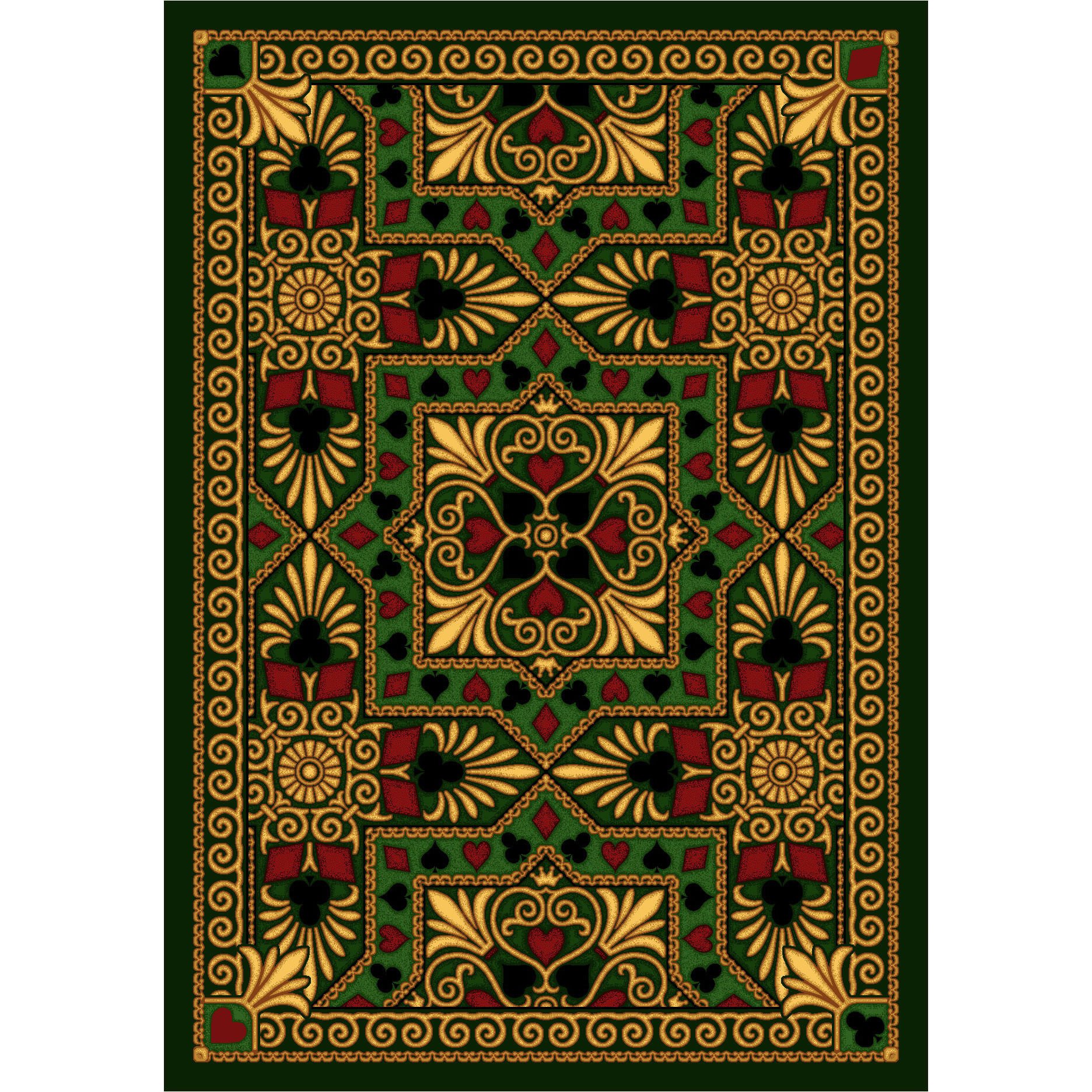 Joy Carpets Games People Play Jackpot Gaming Area Rug - Emerald Green Non-Slip Carpet for Living Room, Bedroom, Game Room & Home Decor