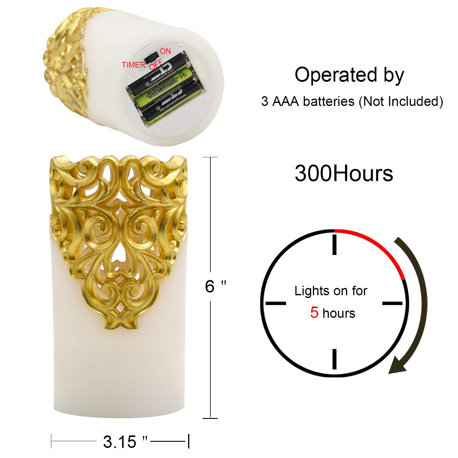 Wondise Flameless LED Candles with Timer - Real Wax Battery Operated Flickering Pillar Candles for Home Decor, Wedding, Christmas - Set of 2 (3x6 Inches) - Perfect for Romantic Dinners, Spa Relaxation & Holiday Centerpieces