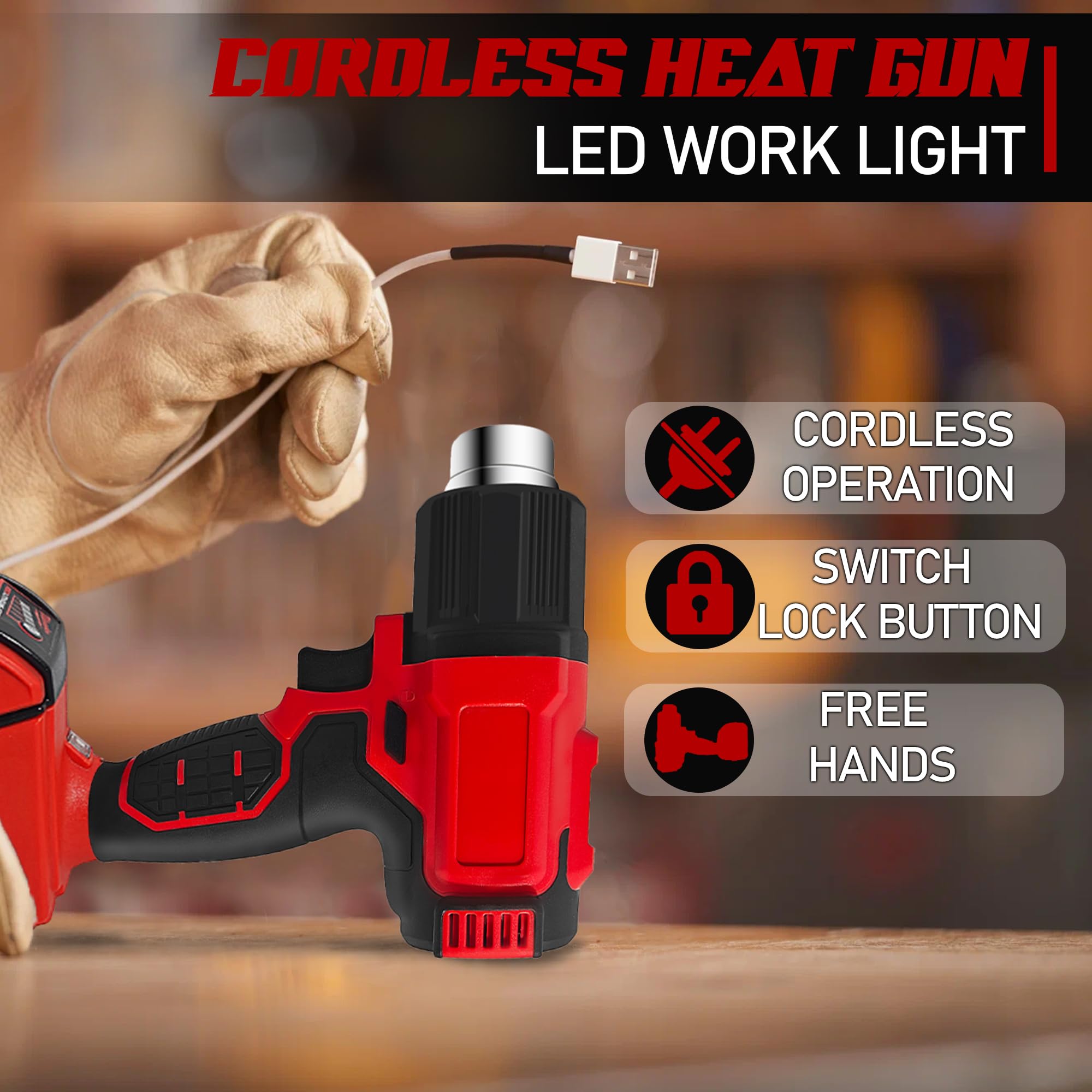 Milwaukee M18 Cordless Heat Gun - 112℉ to 1022℉ Battery Powered Heavy Duty Heat Shrink Tool with 4 Nozzles for Crafts, Shrink Wrap, Wire Connections (Battery Not Included) | Perfect for DIY Projects, Home Repairs, and Professional Electrical Work