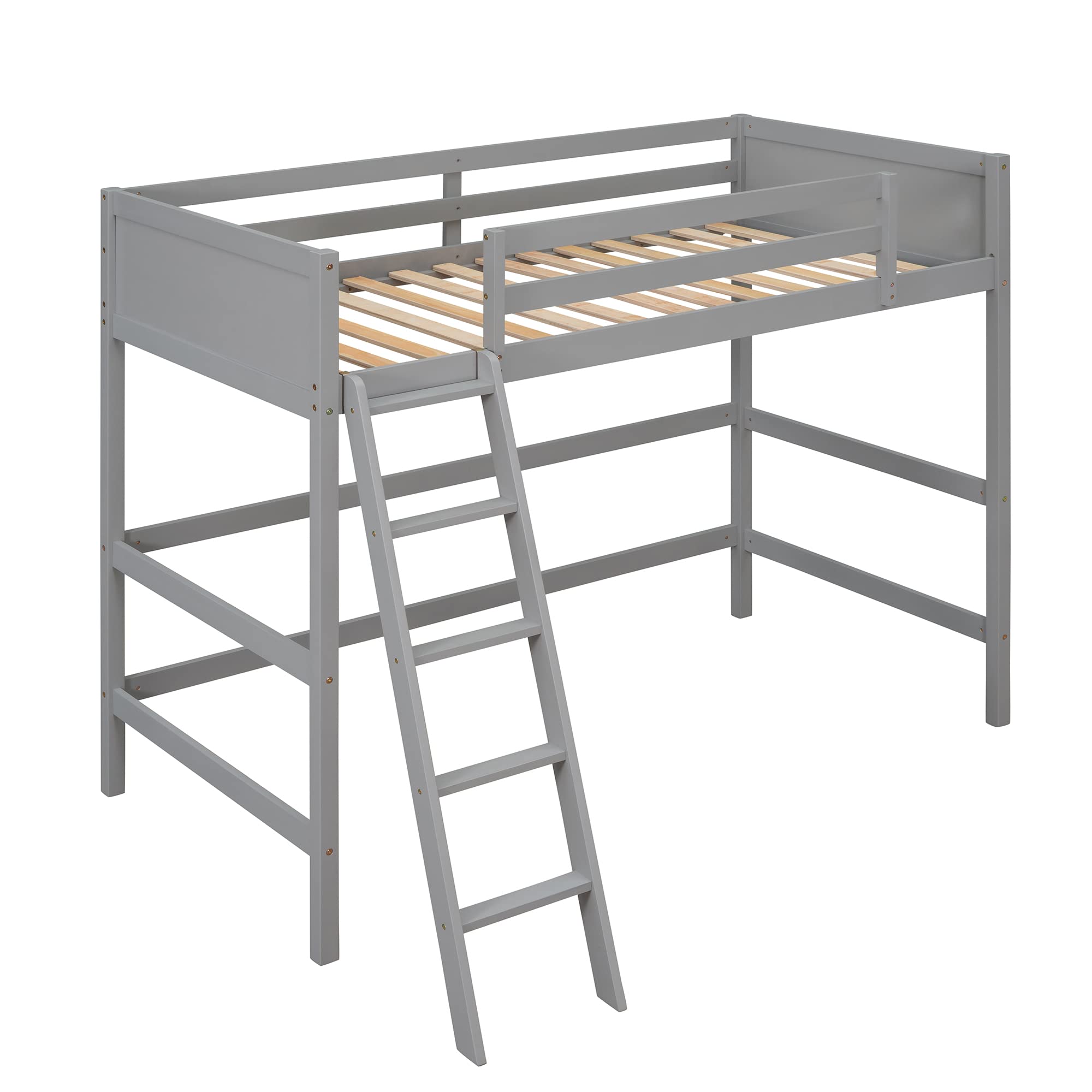 Harper & Bright Designs Twin Size Wooden Loft Bed with Ladder - Sturdy Bed Frame for Kids, Teens & Adults in Gray - Perfect for Small Spaces, Dorm Rooms & Kids' Bedrooms